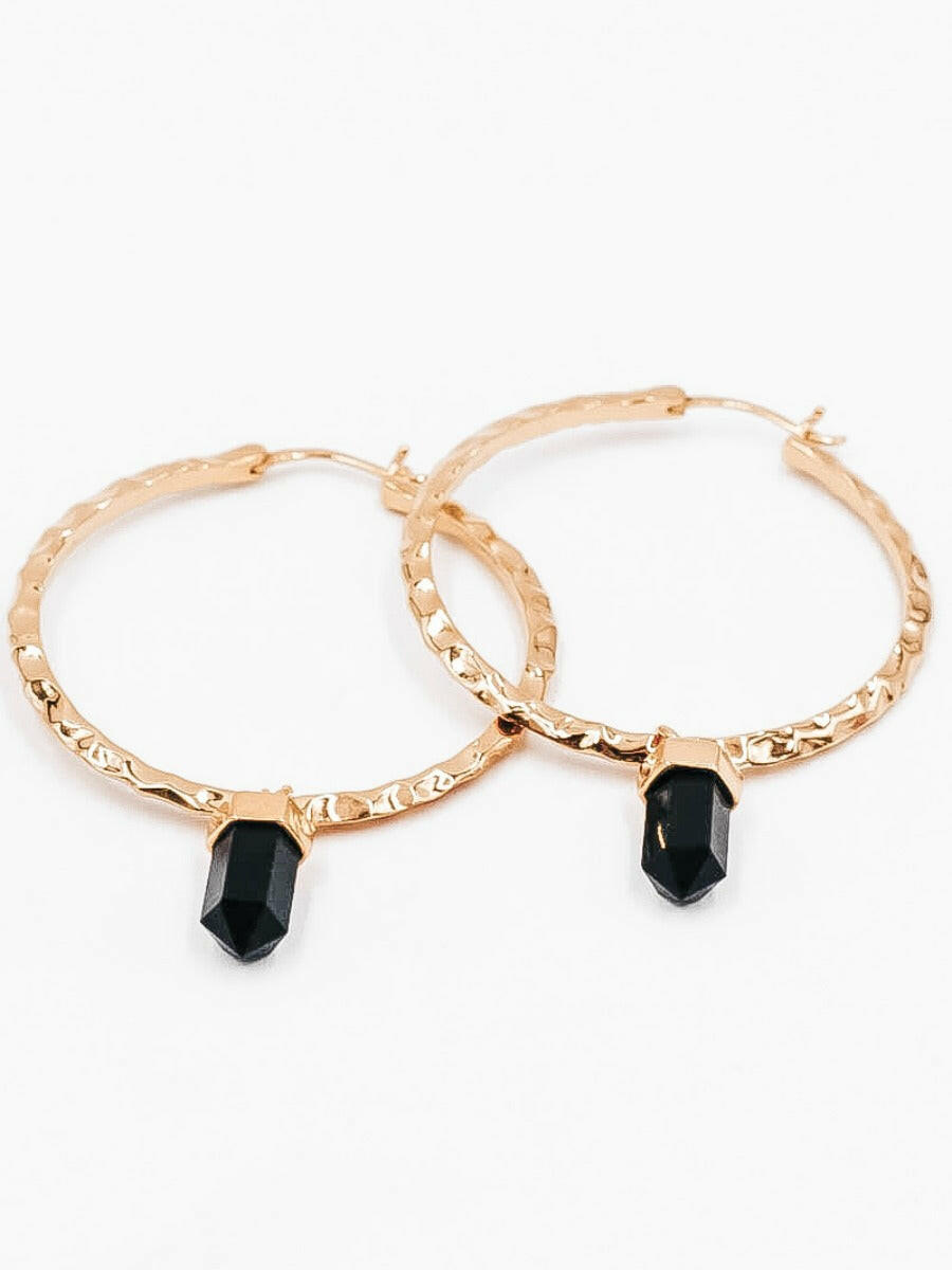 Krush Kouture: Hammered Hoop Earrings with Charm-Hoop Earrings-Krush Kandy, Women's Online Fashion Boutique Located in Phoenix, Arizona (Scottsdale Area)