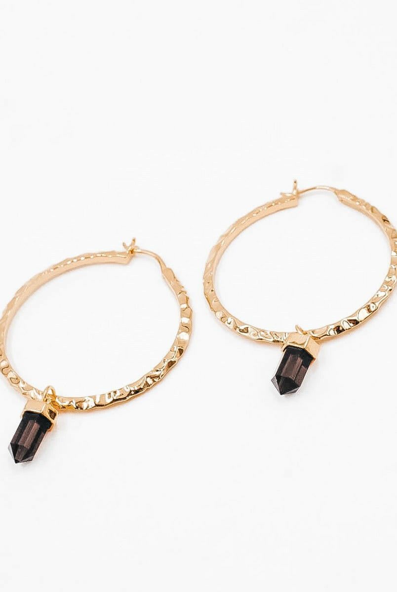 Krush Kouture: Hammered Hoop Earrings with Charm-Hoop Earrings-Krush Kandy, Women's Online Fashion Boutique Located in Phoenix, Arizona (Scottsdale Area)