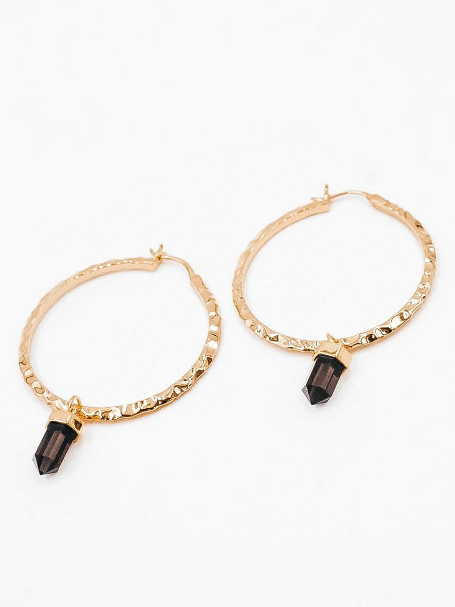 Krush Kouture: Hammered Hoop Earrings with Charm-Hoop Earrings-Krush Kandy, Women's Online Fashion Boutique Located in Phoenix, Arizona (Scottsdale Area)