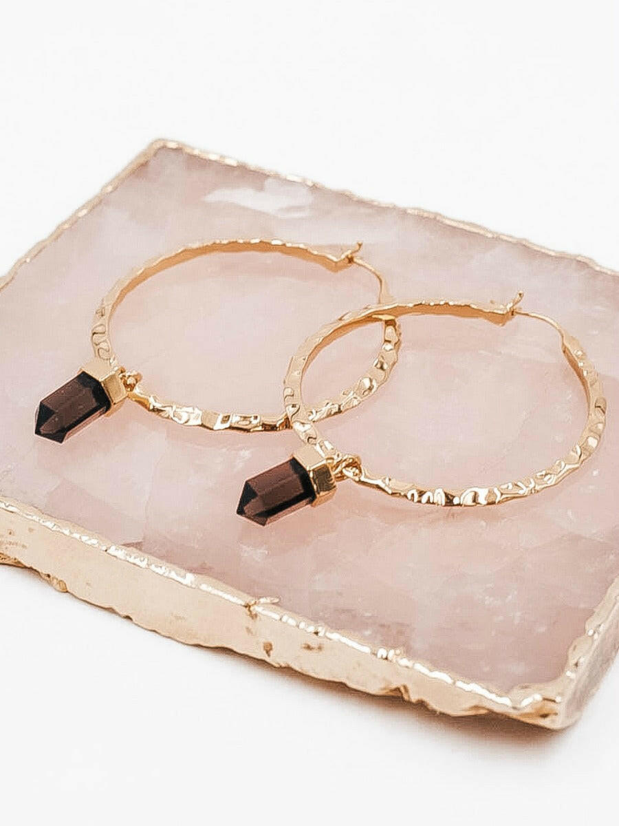 Krush Kouture: Hammered Hoop Earrings with Charm-Hoop Earrings-Krush Kandy, Women's Online Fashion Boutique Located in Phoenix, Arizona (Scottsdale Area)