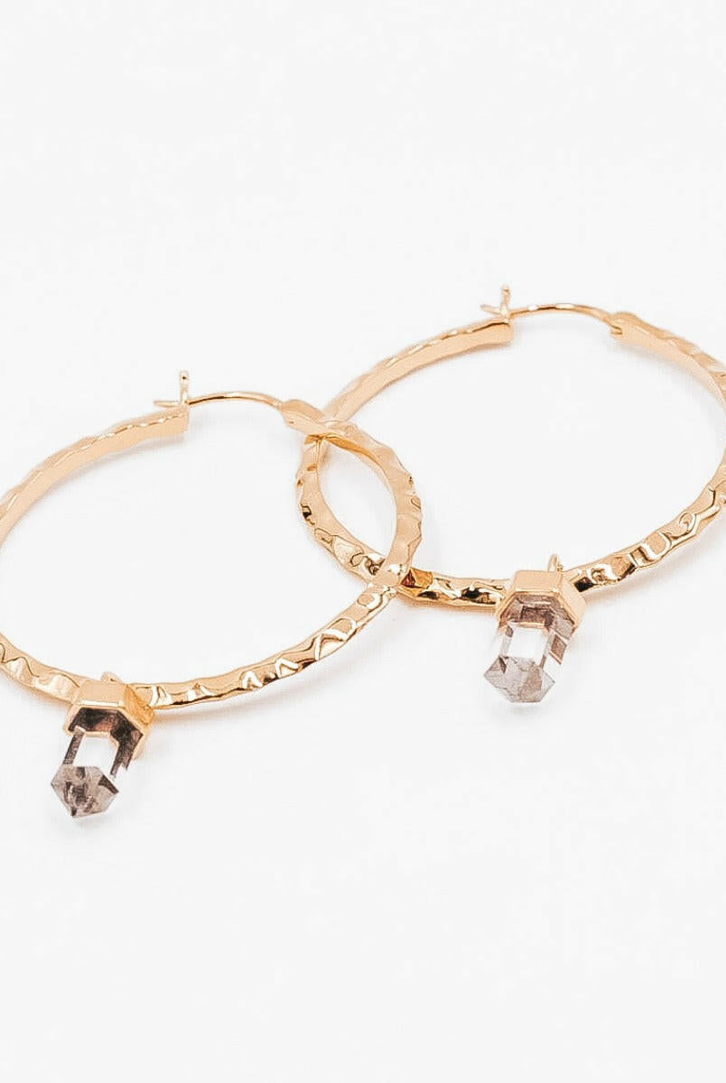 Krush Kouture: Hammered Hoop Earrings with Charm-Hoop Earrings-Krush Kandy, Women's Online Fashion Boutique Located in Phoenix, Arizona (Scottsdale Area)
