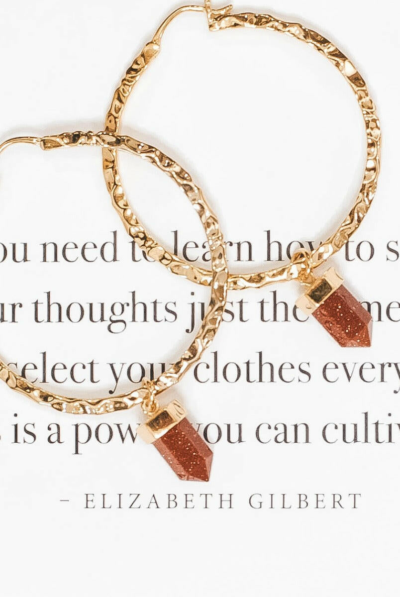 Krush Kouture: Hammered Hoop Earrings with Charm-Hoop Earrings-Krush Kandy, Women's Online Fashion Boutique Located in Phoenix, Arizona (Scottsdale Area)