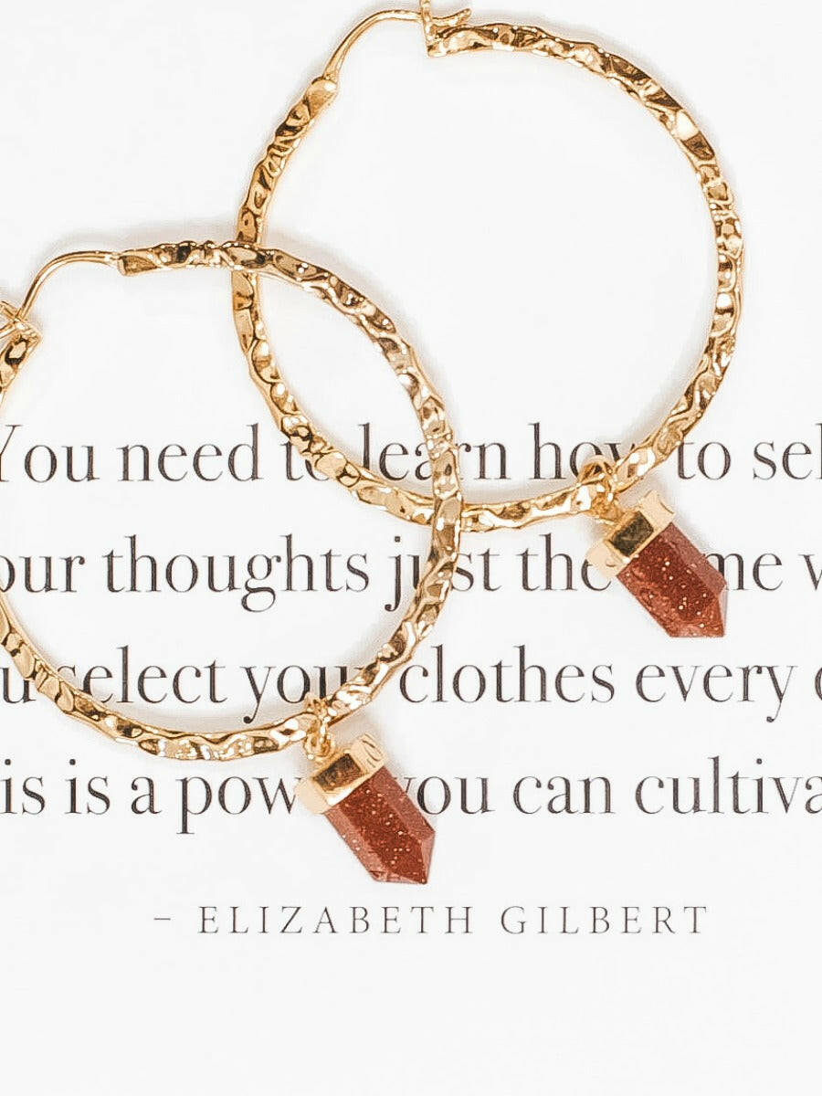 Krush Kouture: Hammered Hoop Earrings with Charm-Hoop Earrings-Krush Kandy, Women's Online Fashion Boutique Located in Phoenix, Arizona (Scottsdale Area)