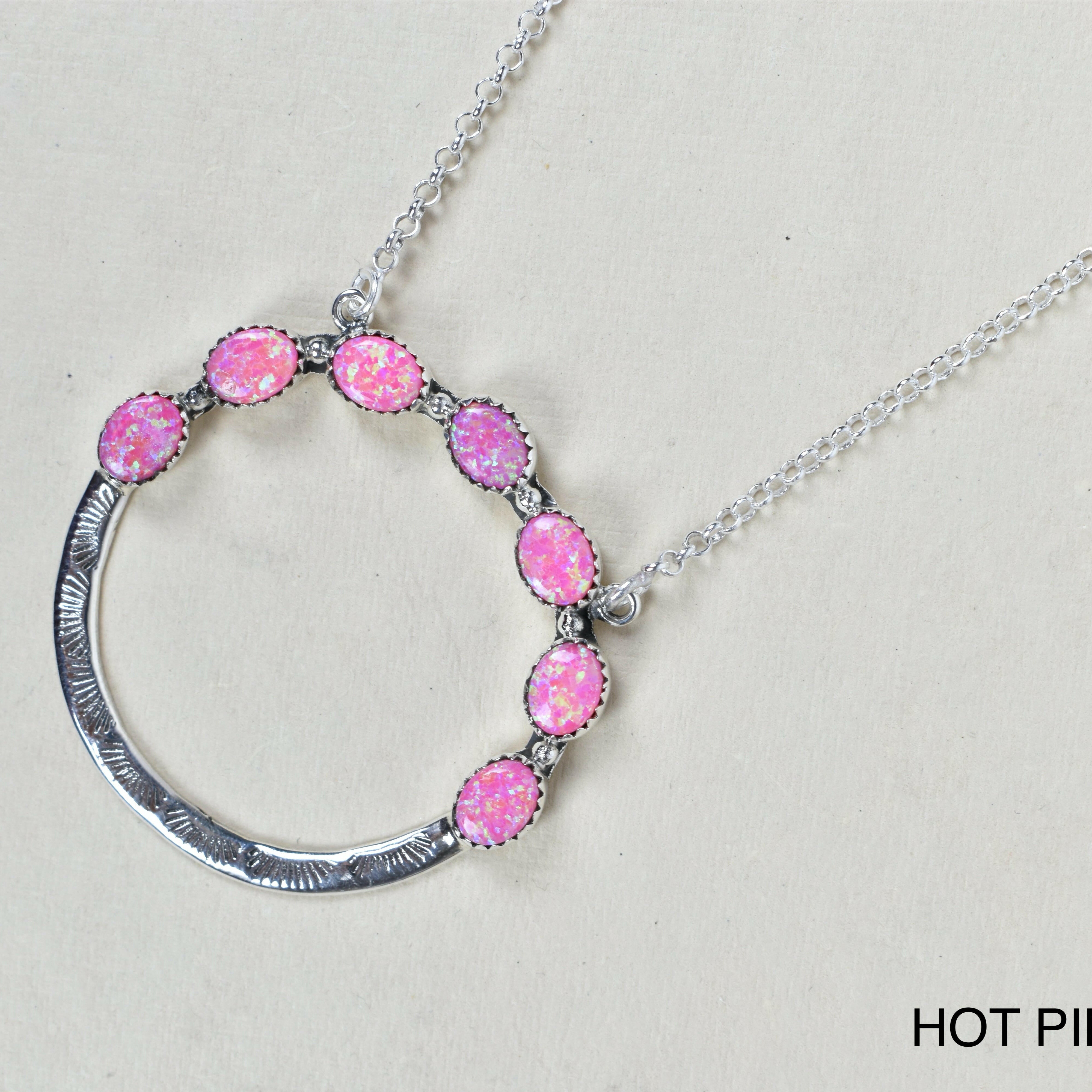 Luna's Crescent Gemstone Necklace-Pendant Necklaces-Krush Kandy, Women's Online Fashion Boutique Located in Phoenix, Arizona (Scottsdale Area)