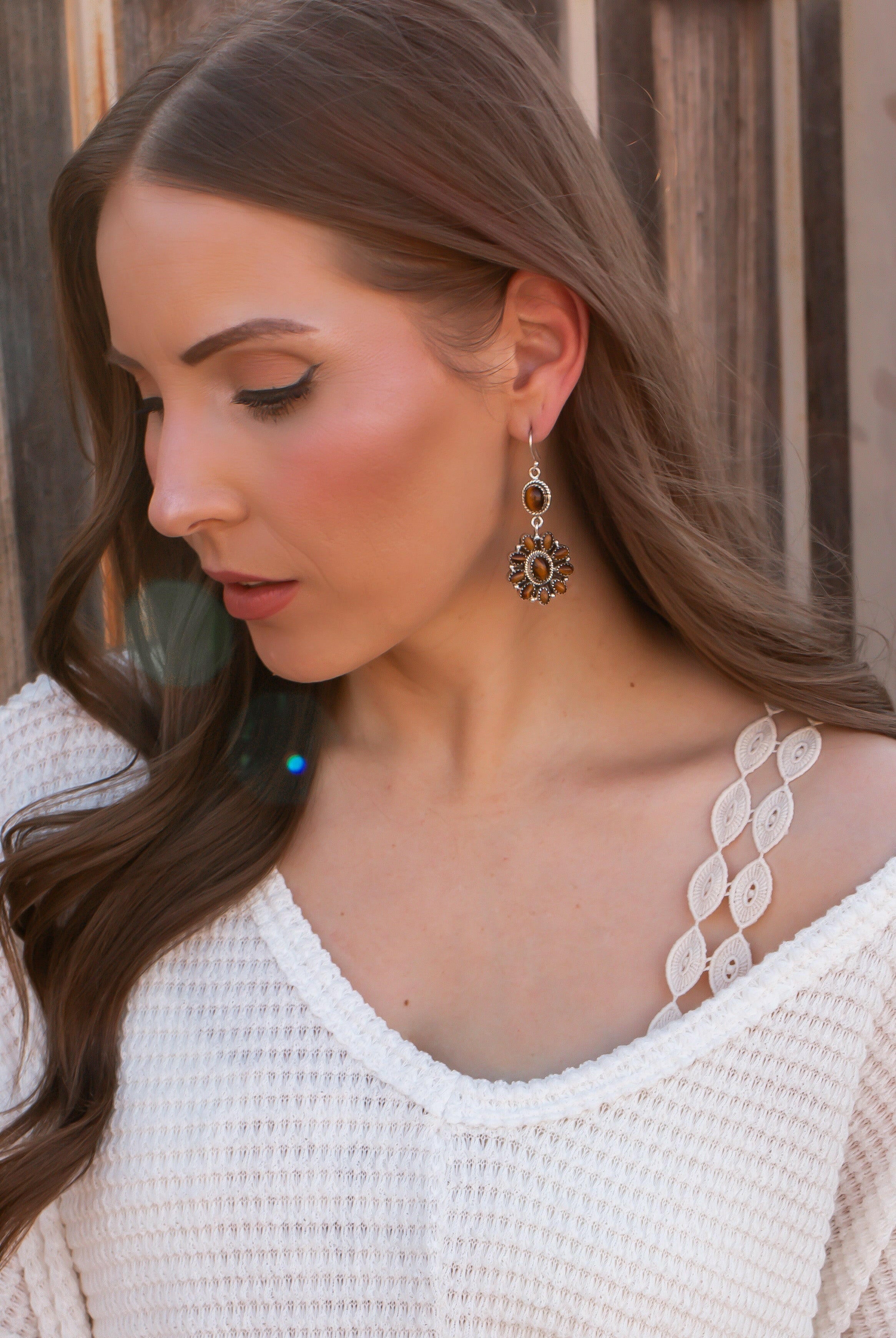 Tigers Eye Blossom Drop Sterling Silver Stone Earrings-Krush Kandy, Women's Online Fashion Boutique Located in Phoenix, Arizona (Scottsdale Area)