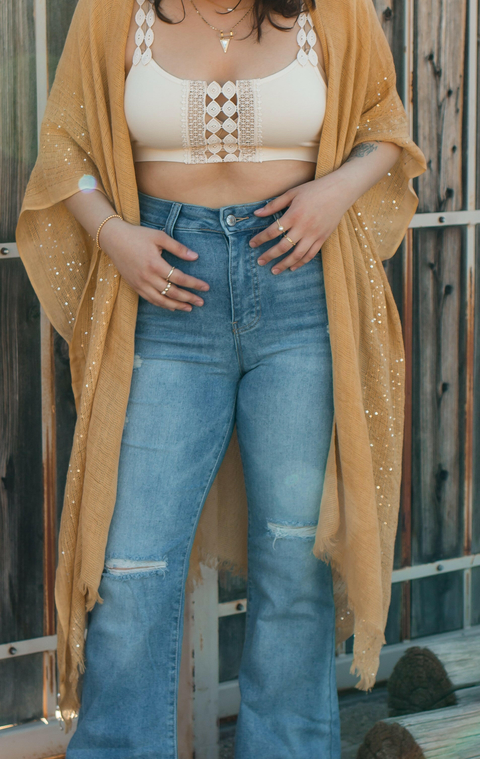 Sequin Border Frayed Trim Kimono-Kimonos-Krush Kandy, Women's Online Fashion Boutique Located in Phoenix, Arizona (Scottsdale Area)