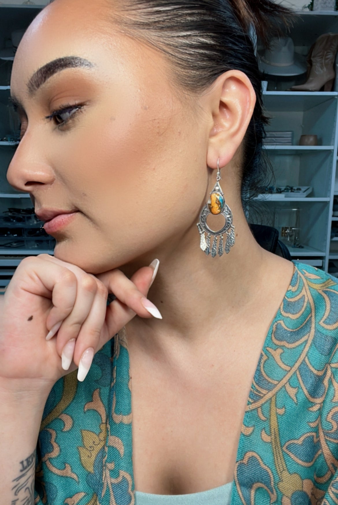 Boho Fringe Sterling Silver Stone Earrings | PRE ORDER NOW OPEN!-Earrings-Krush Kandy, Women's Online Fashion Boutique Located in Phoenix, Arizona (Scottsdale Area)