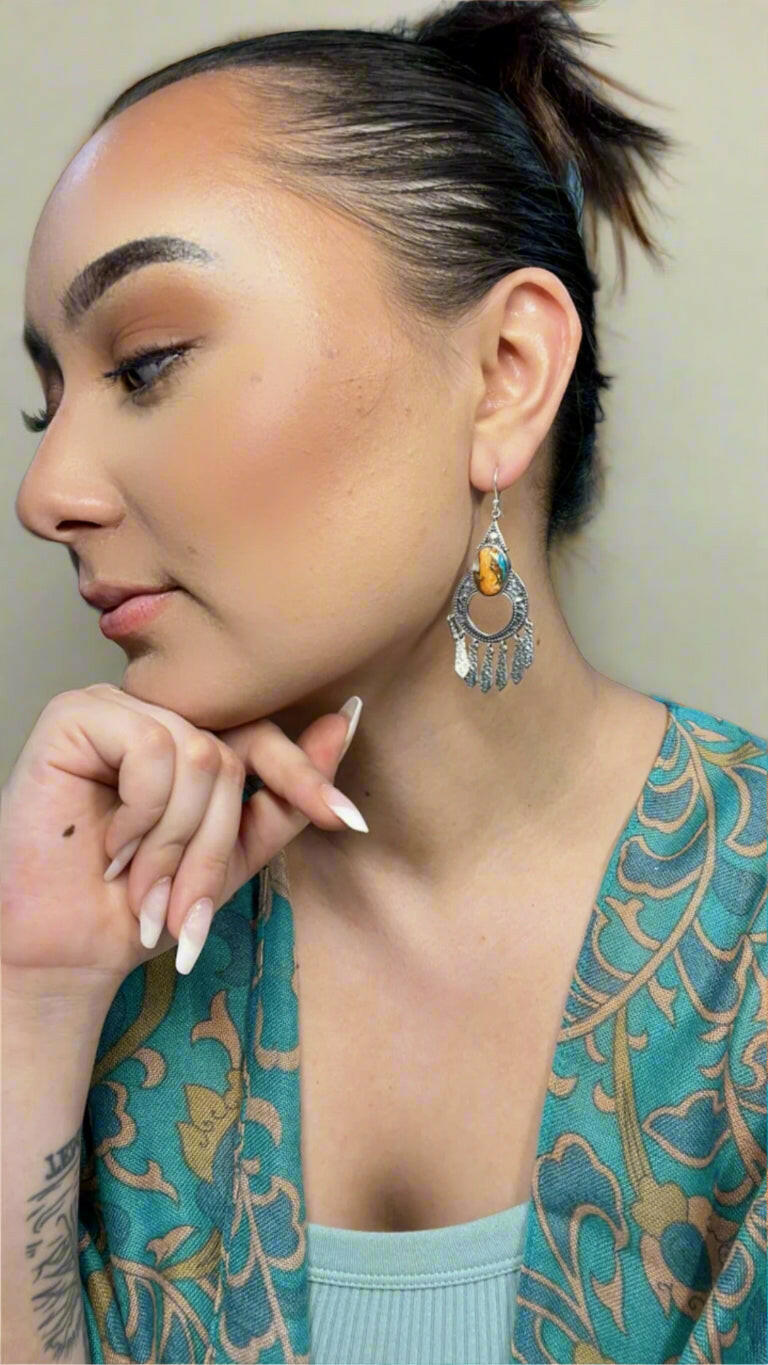 Boho Fringe Sterling Silver Stone Earrings-Drop Earrings-Krush Kandy, Women's Online Fashion Boutique Located in Phoenix, Arizona (Scottsdale Area)