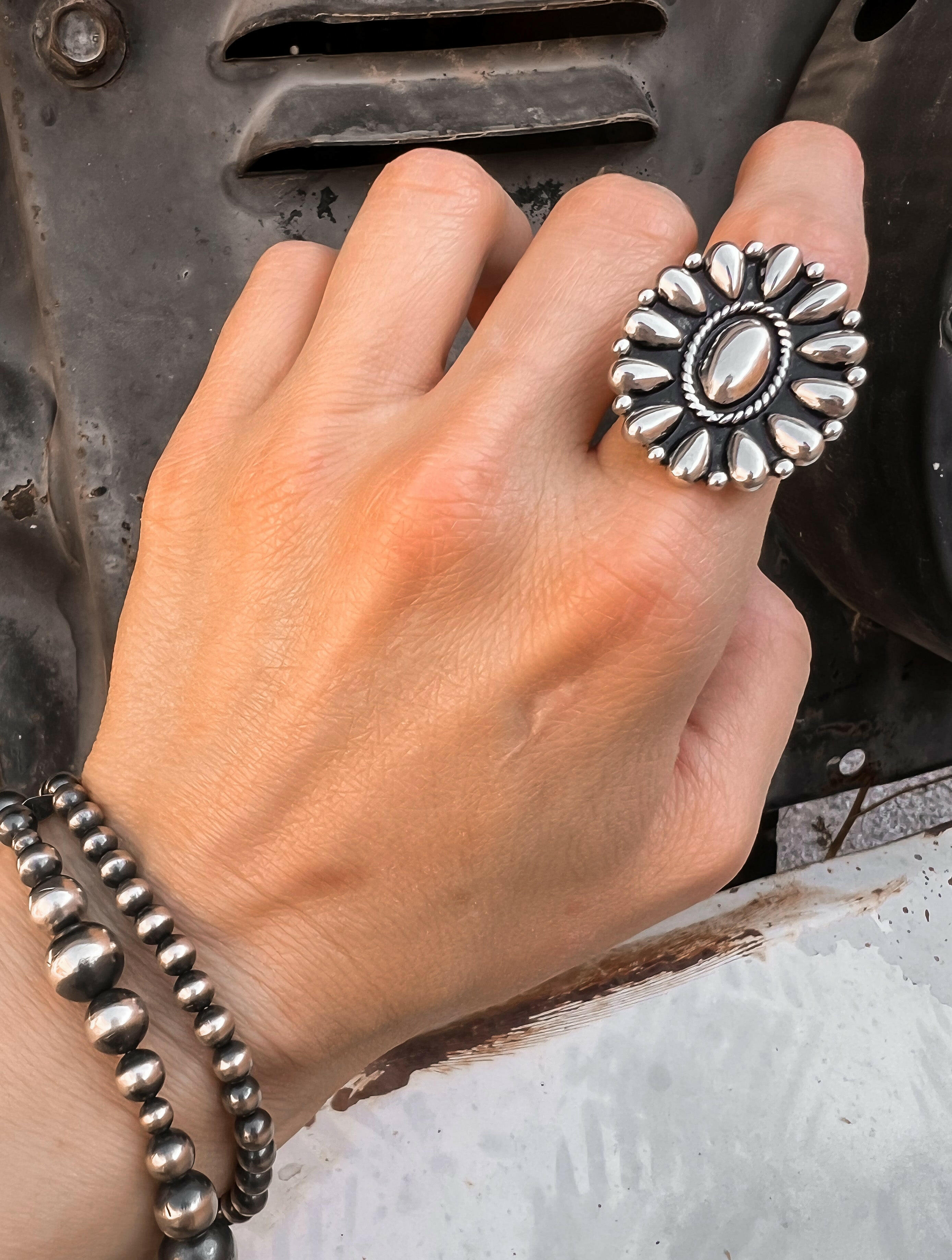 Sundown Petals Sterling Silver Ring & Earrings MADE TO ORDER-Cluster Rings-Krush Kandy, Women's Online Fashion Boutique Located in Phoenix, Arizona (Scottsdale Area)