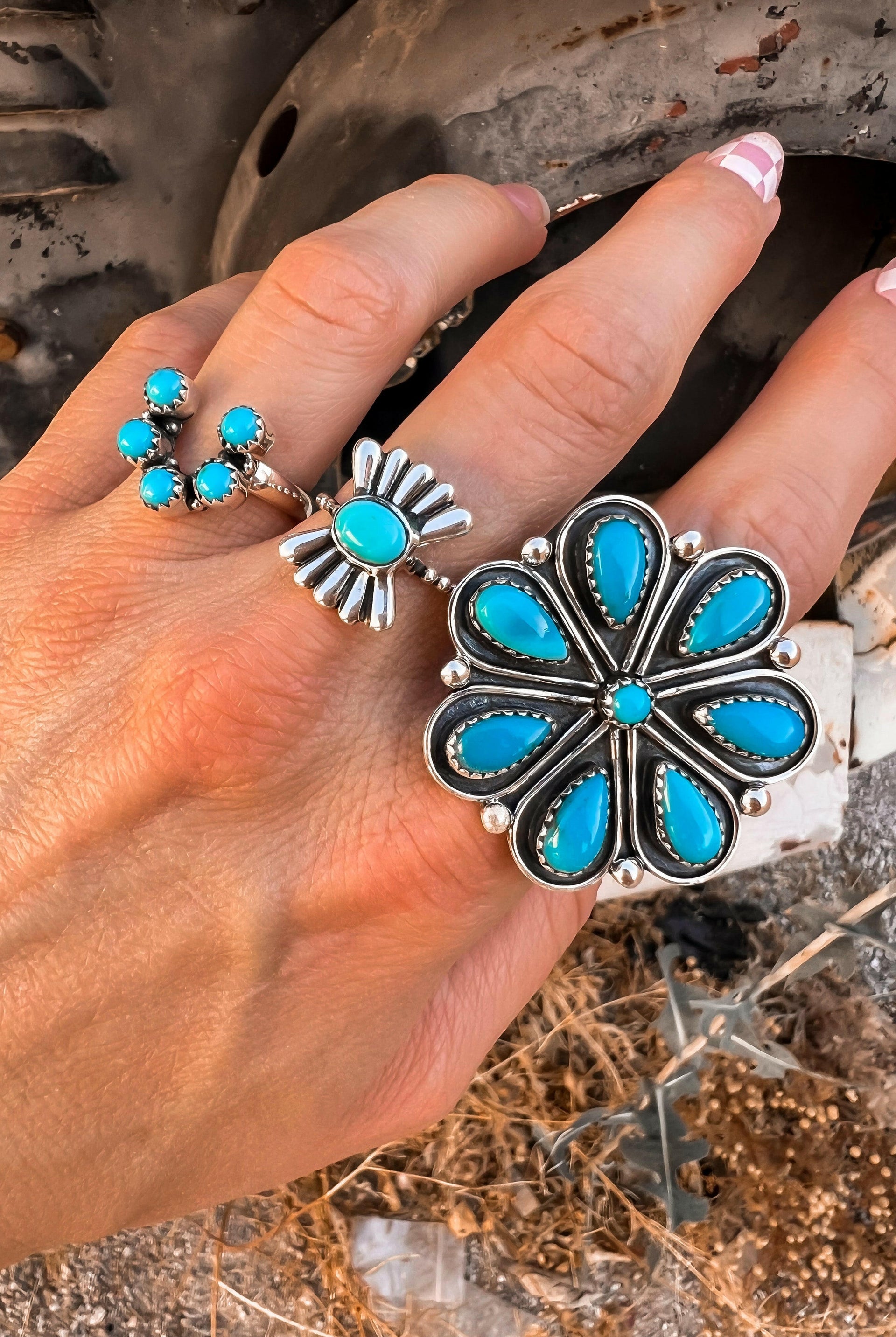 Flower Concho Sterling Silver Stone Ring MADE TO ORDER-Cluster Rings-Krush Kandy, Women's Online Fashion Boutique Located in Phoenix, Arizona (Scottsdale Area)