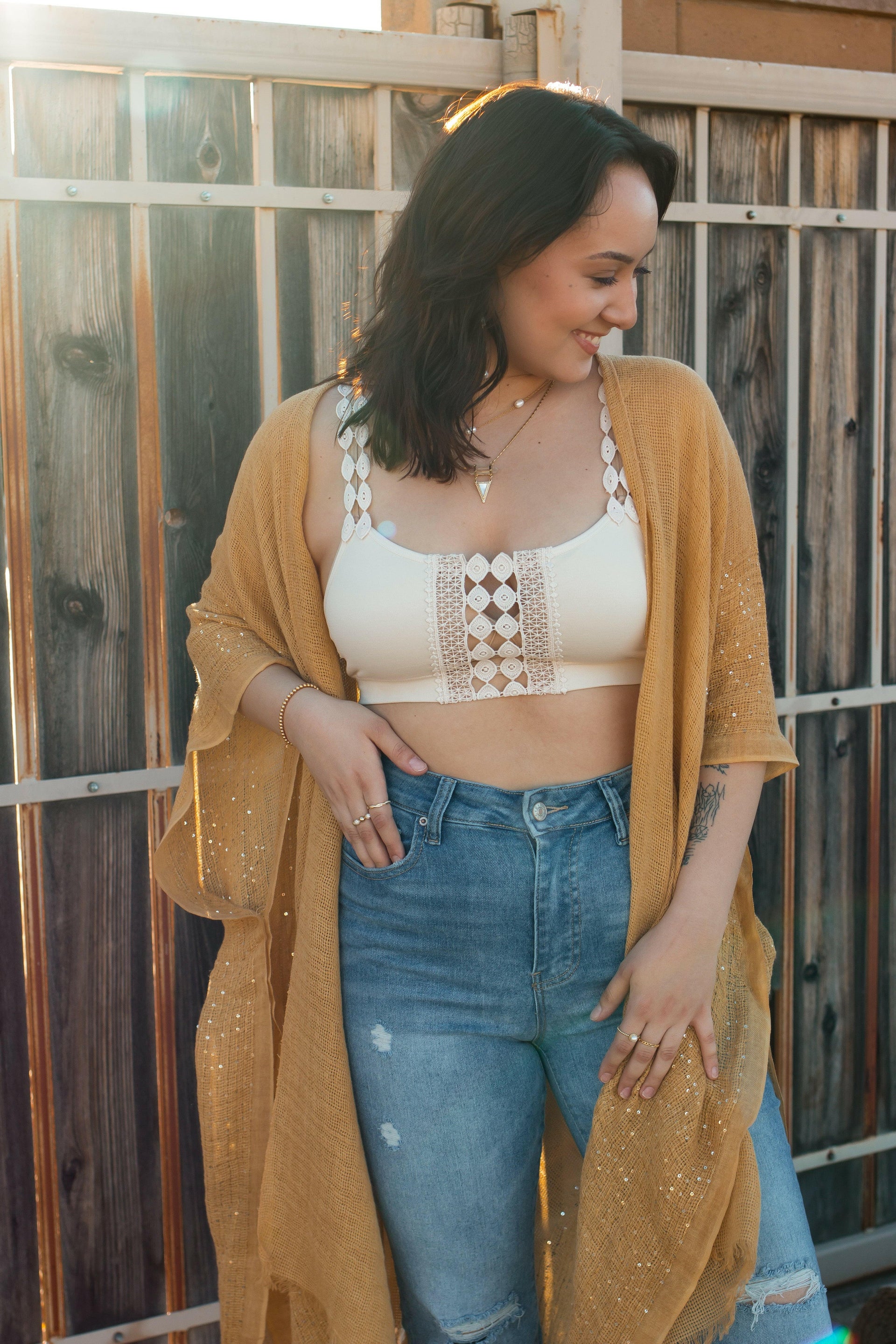 Sequin Border Frayed Trim Kimono-Kimonos-Krush Kandy, Women's Online Fashion Boutique Located in Phoenix, Arizona (Scottsdale Area)