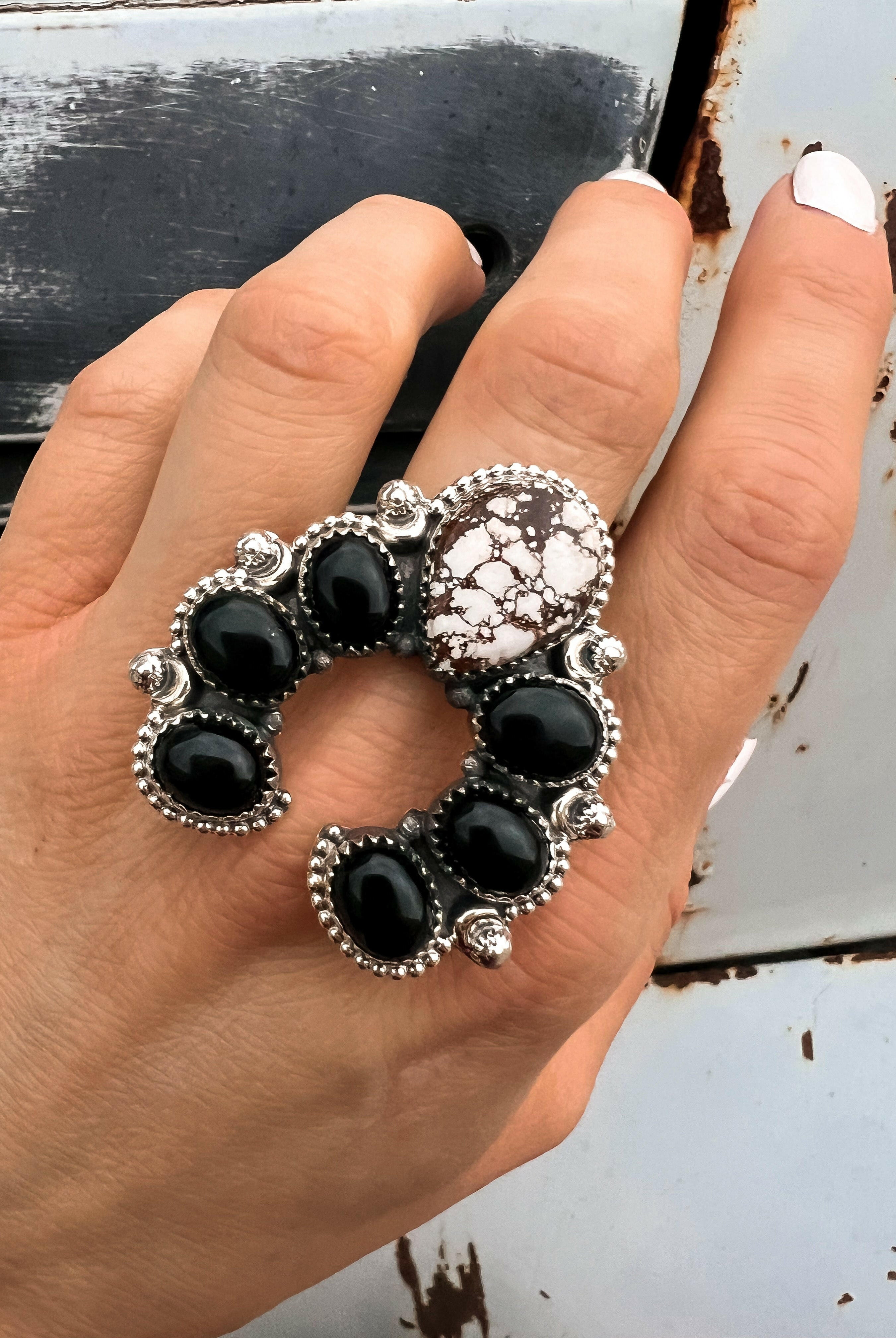 Squash Blossom Horseshoe Ring-Cluster Rings-Krush Kandy, Women's Online Fashion Boutique Located in Phoenix, Arizona (Scottsdale Area)