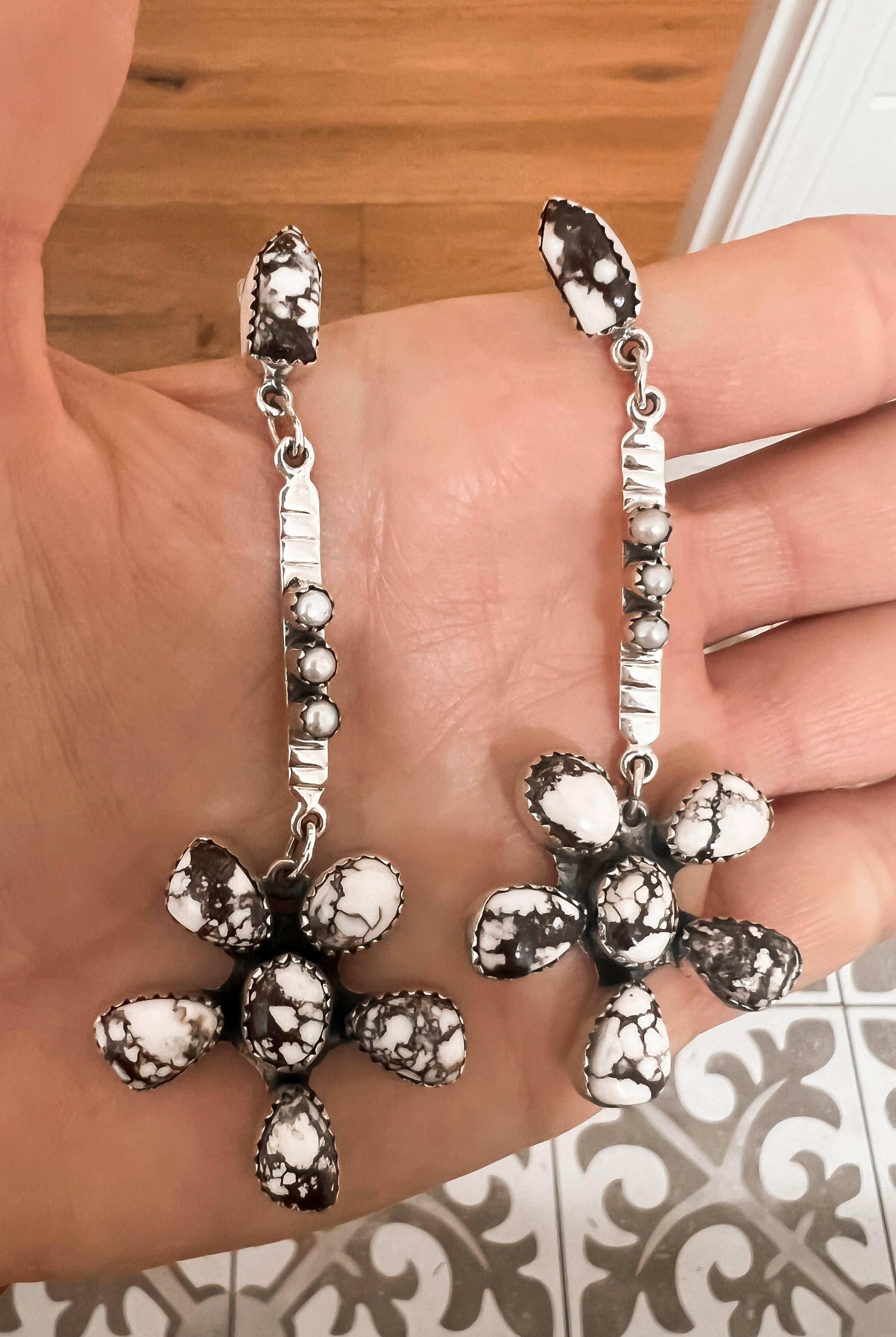 Soul Sister Flower Sterling Silver & Stone Earrings MADE TO ORDER-Drop Earrings-Krush Kandy, Women's Online Fashion Boutique Located in Phoenix, Arizona (Scottsdale Area)