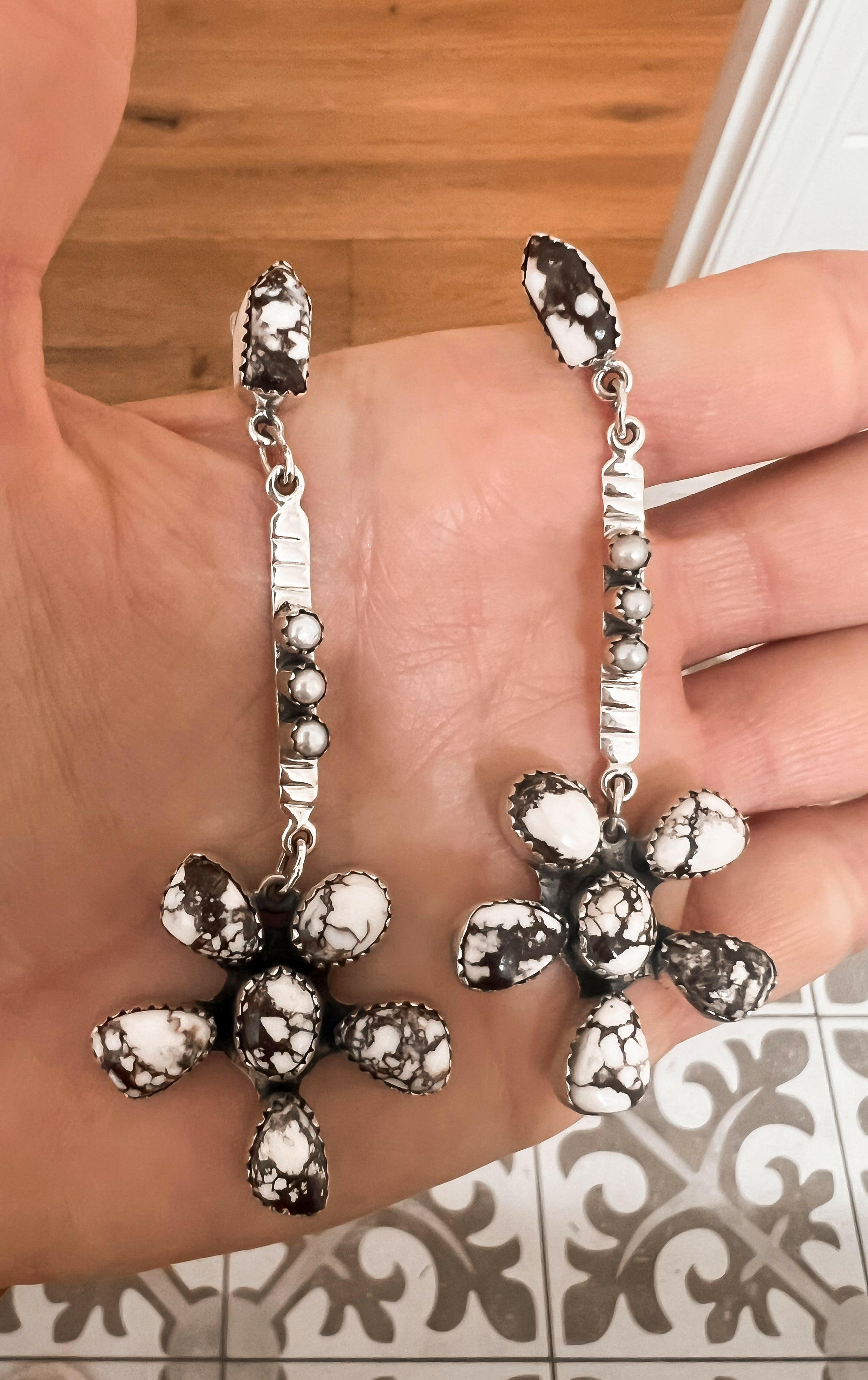 Soul Sister Flower Sterling Silver & Stone Earrings MADE TO ORDER-Drop Earrings-Krush Kandy, Women's Online Fashion Boutique Located in Phoenix, Arizona (Scottsdale Area)