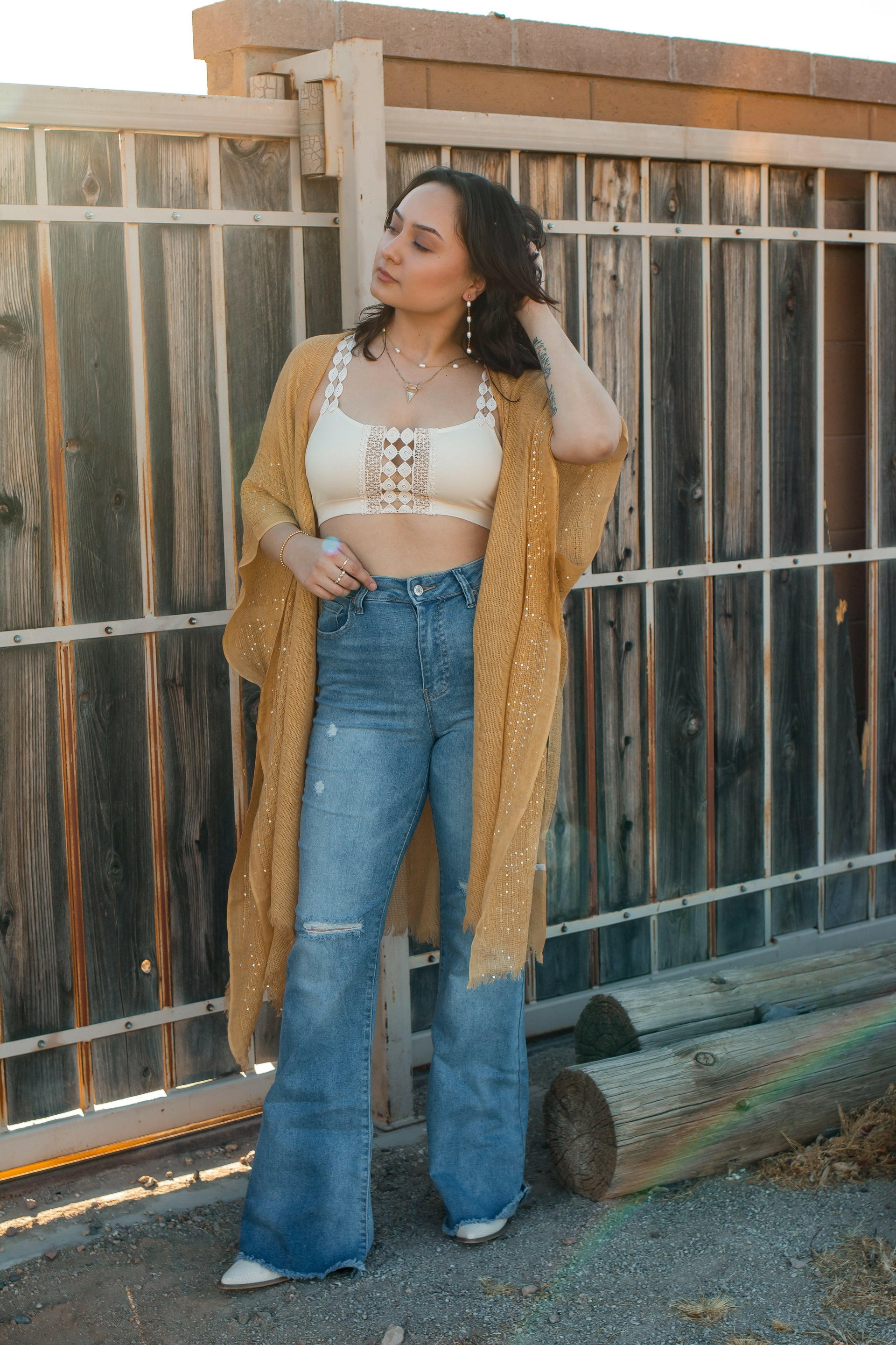 Sequin Border Frayed Trim Kimono-Kimonos-Krush Kandy, Women's Online Fashion Boutique Located in Phoenix, Arizona (Scottsdale Area)