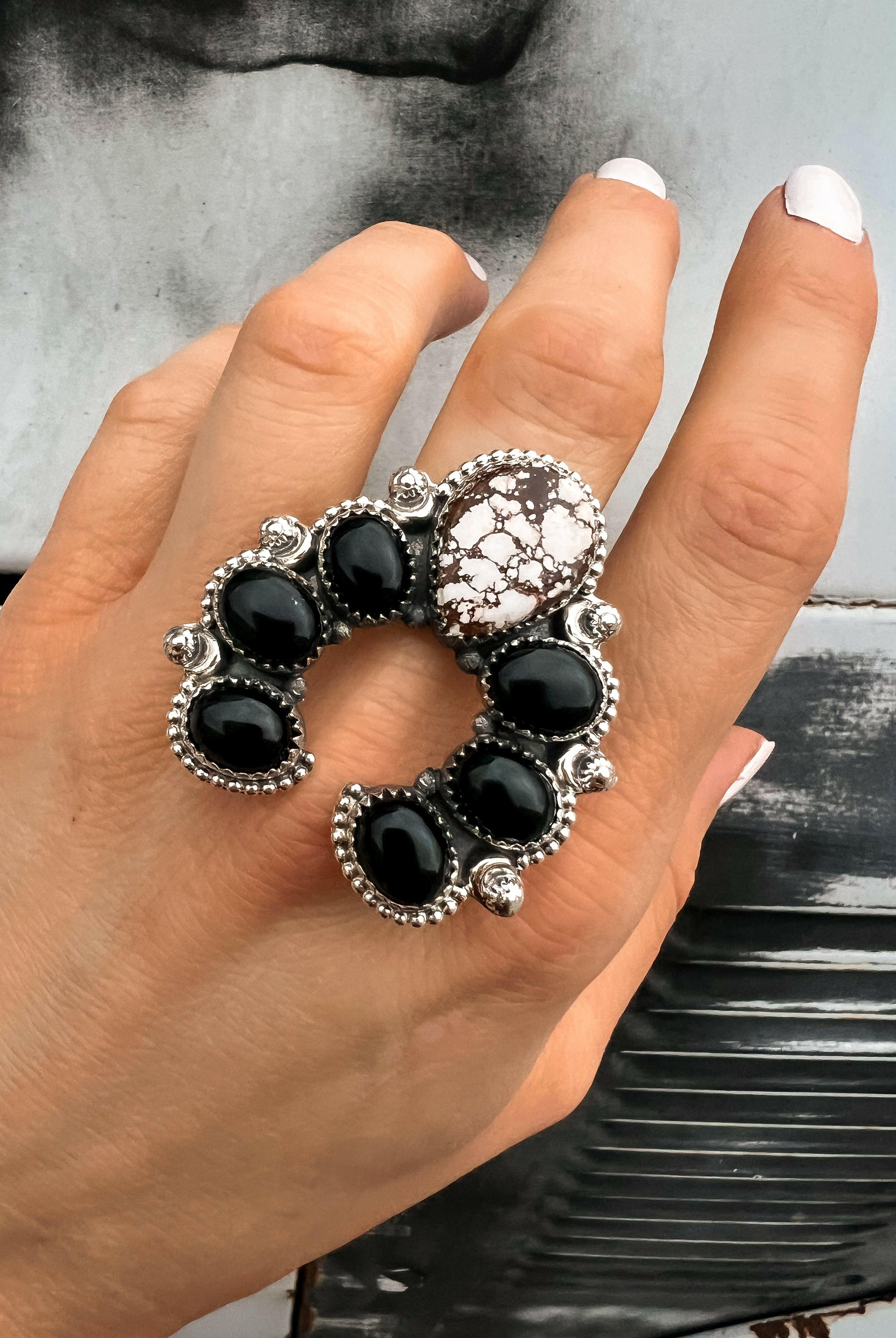 Squash Blossom Horseshoe Ring-Cluster Rings-Krush Kandy, Women's Online Fashion Boutique Located in Phoenix, Arizona (Scottsdale Area)