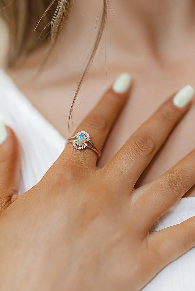 Double Halo Opal Ring-Dainty Rings-Krush Kandy, Women's Online Fashion Boutique Located in Phoenix, Arizona (Scottsdale Area)