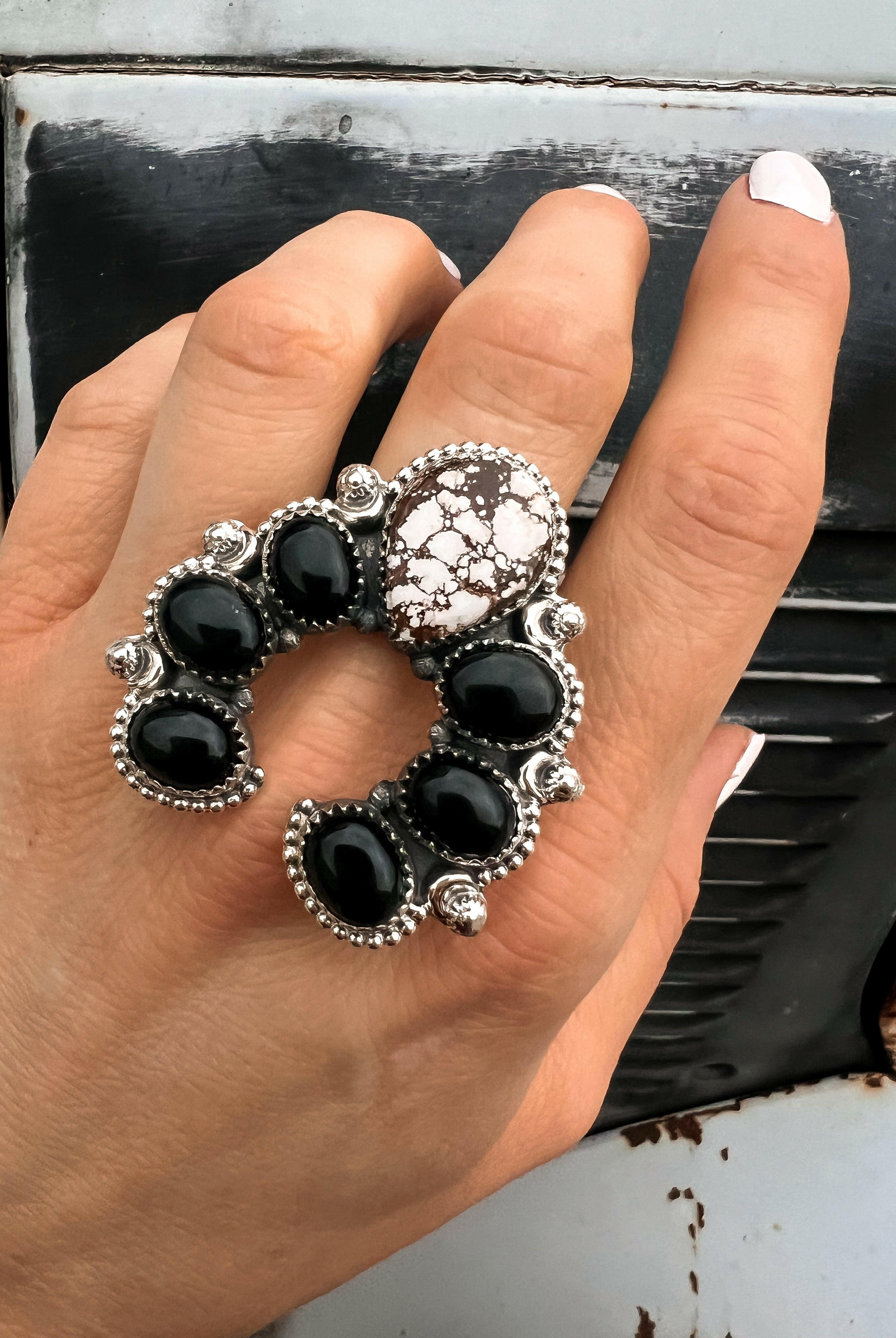 Squash Blossom Horseshoe Ring-Cluster Rings-Krush Kandy, Women's Online Fashion Boutique Located in Phoenix, Arizona (Scottsdale Area)