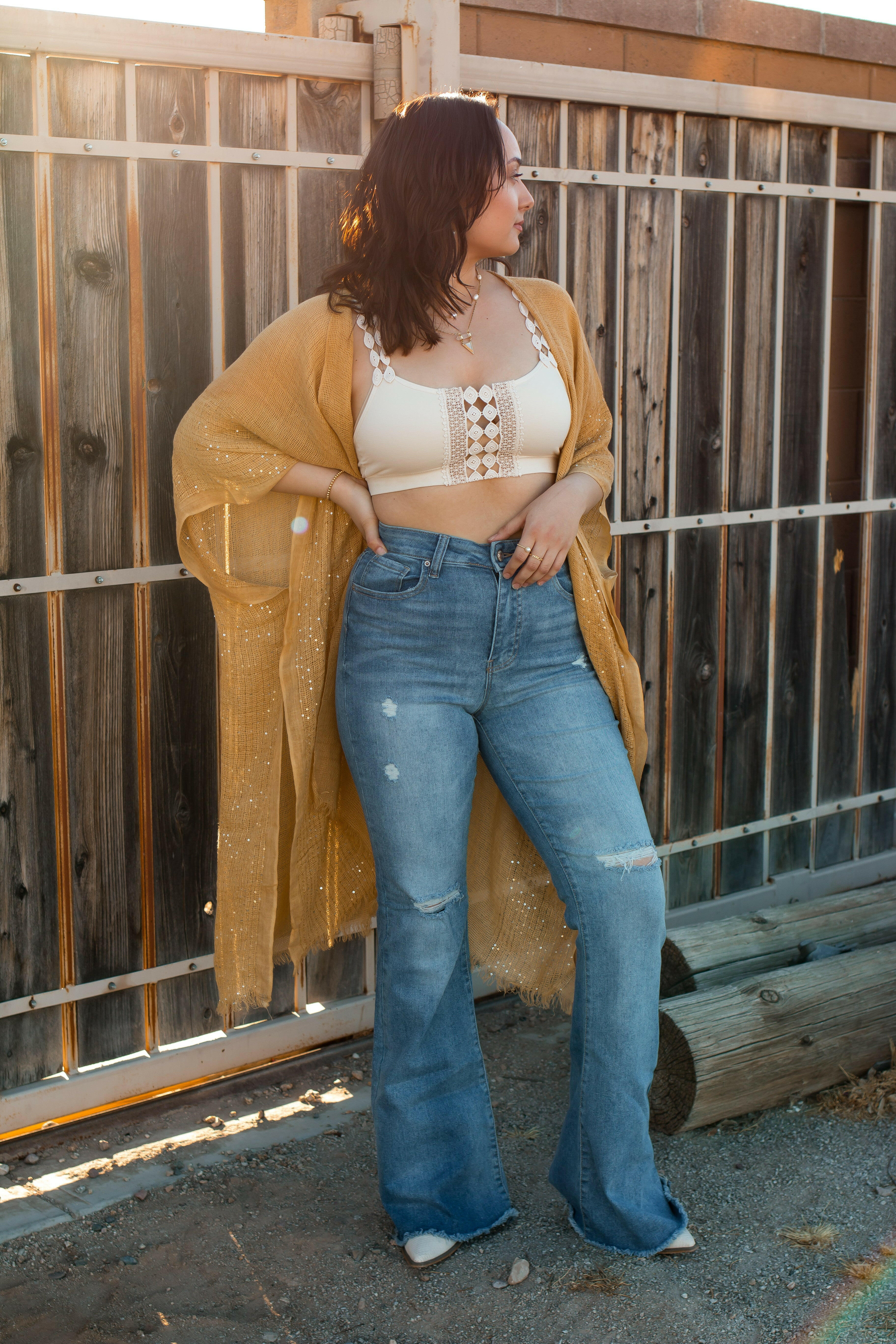 Sequin Border Frayed Trim Kimono-Kimonos-Krush Kandy, Women's Online Fashion Boutique Located in Phoenix, Arizona (Scottsdale Area)