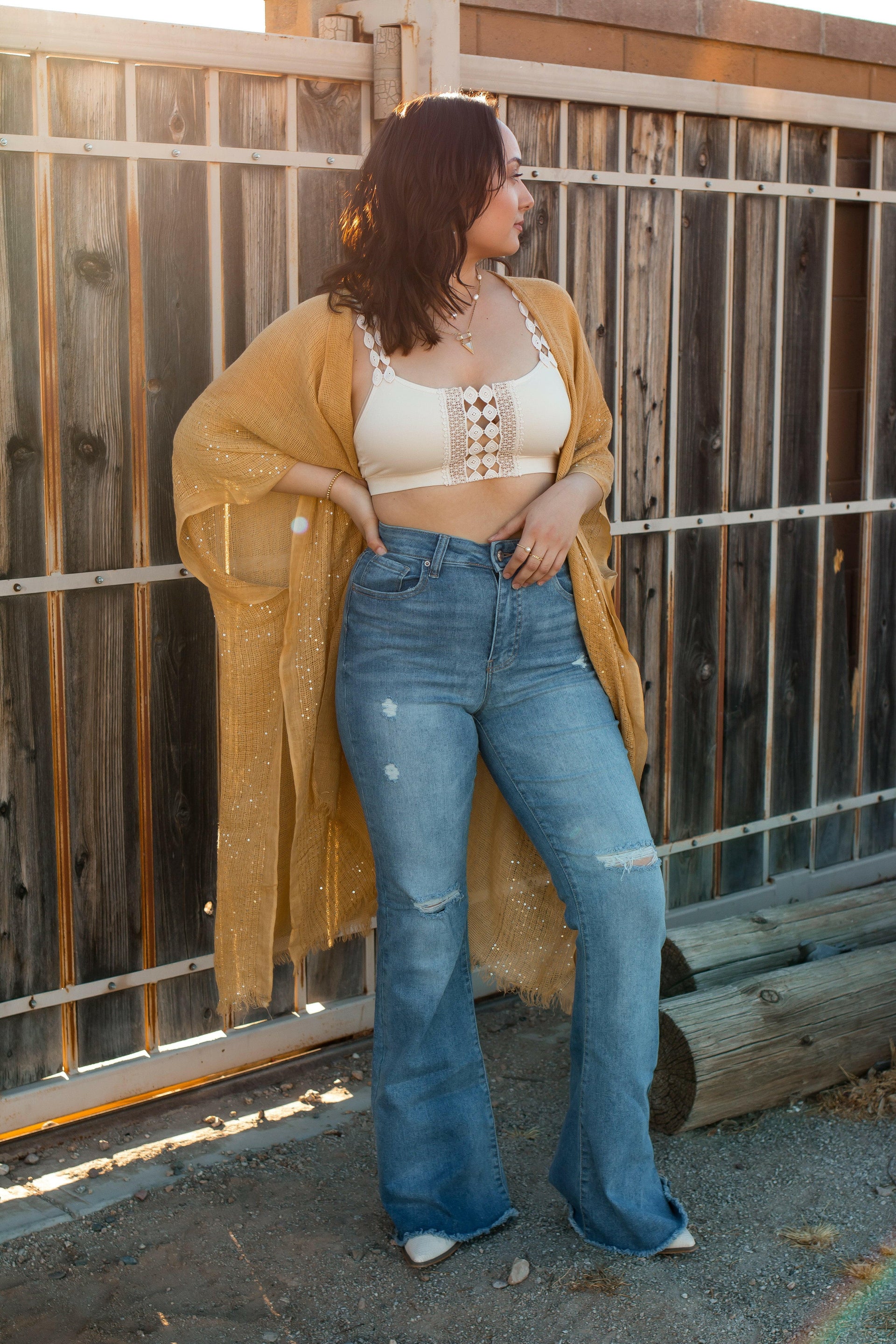 Sequin Border Frayed Trim Kimono-Kimonos-Krush Kandy, Women's Online Fashion Boutique Located in Phoenix, Arizona (Scottsdale Area)