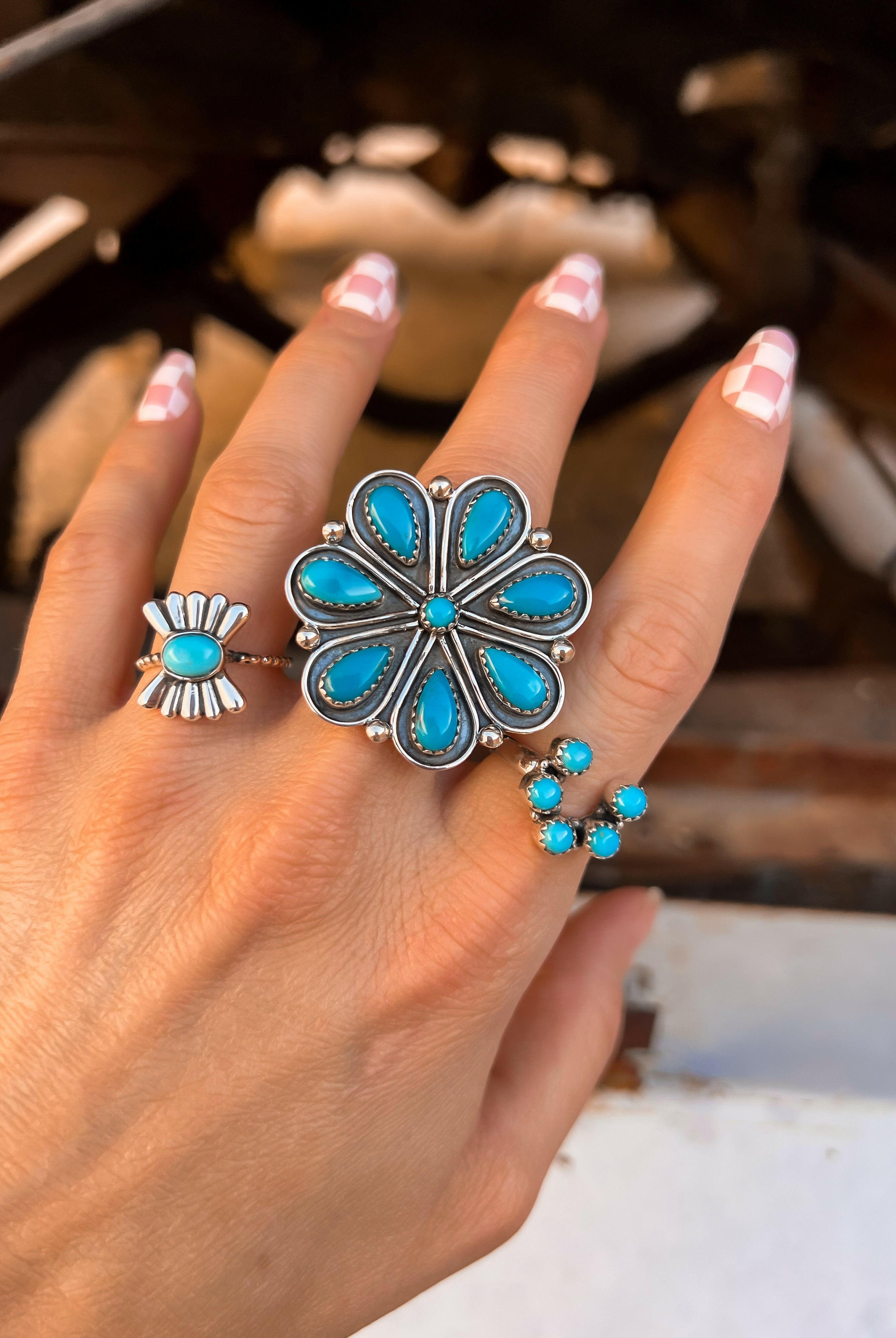 Flower Concho Sterling Silver Stone Ring MADE TO ORDER-Cluster Rings-Krush Kandy, Women's Online Fashion Boutique Located in Phoenix, Arizona (Scottsdale Area)