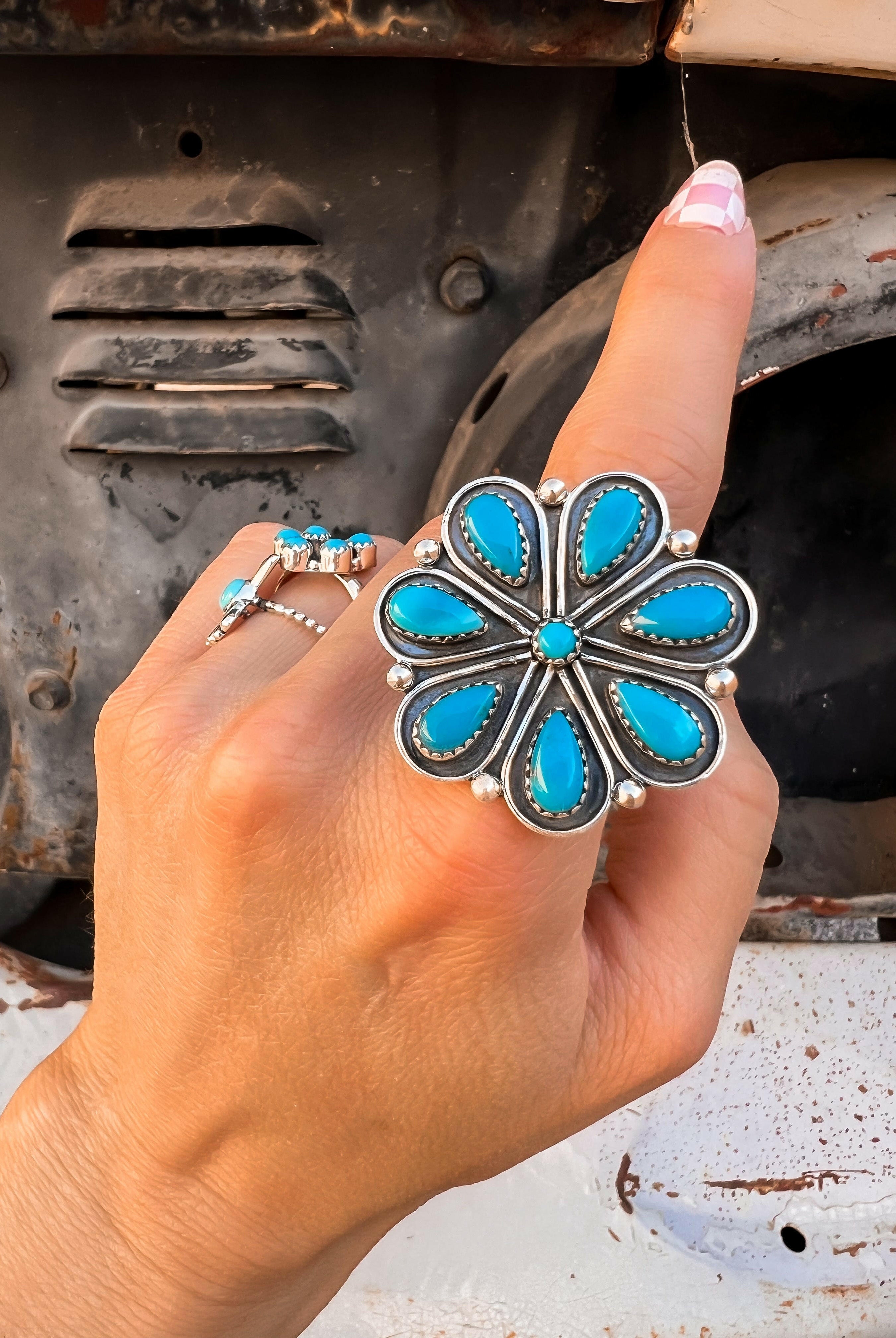 Flower Concho Sterling Silver Stone Ring MADE TO ORDER-Cluster Rings-Krush Kandy, Women's Online Fashion Boutique Located in Phoenix, Arizona (Scottsdale Area)