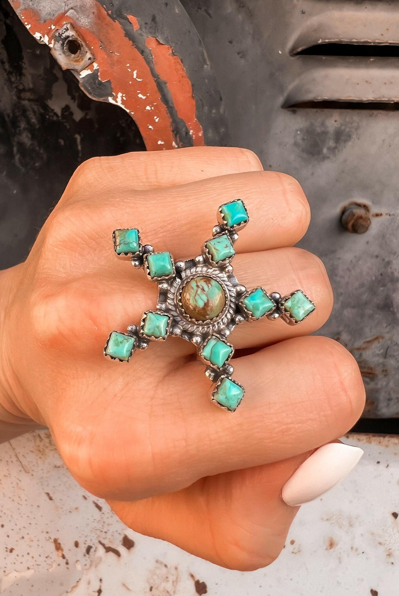 5 Point Turquoise Boho Sterling Silver Ring |-Rings-Krush Kandy, Women's Online Fashion Boutique Located in Phoenix, Arizona (Scottsdale Area)