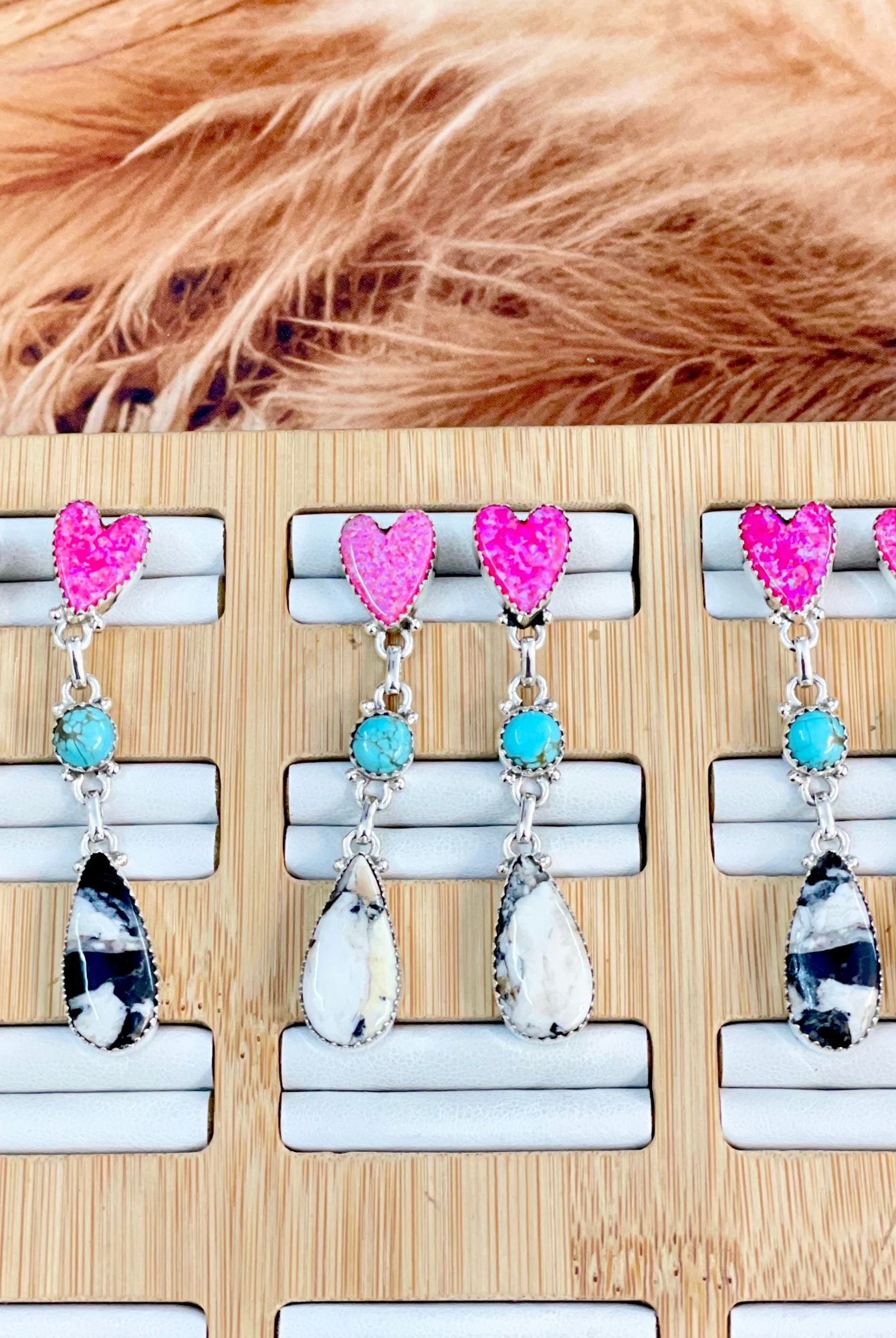 Neon Pink Opal, Turquoise & White Buffalo Earrings-Stud Earrings-Krush Kandy, Women's Online Fashion Boutique Located in Phoenix, Arizona (Scottsdale Area)