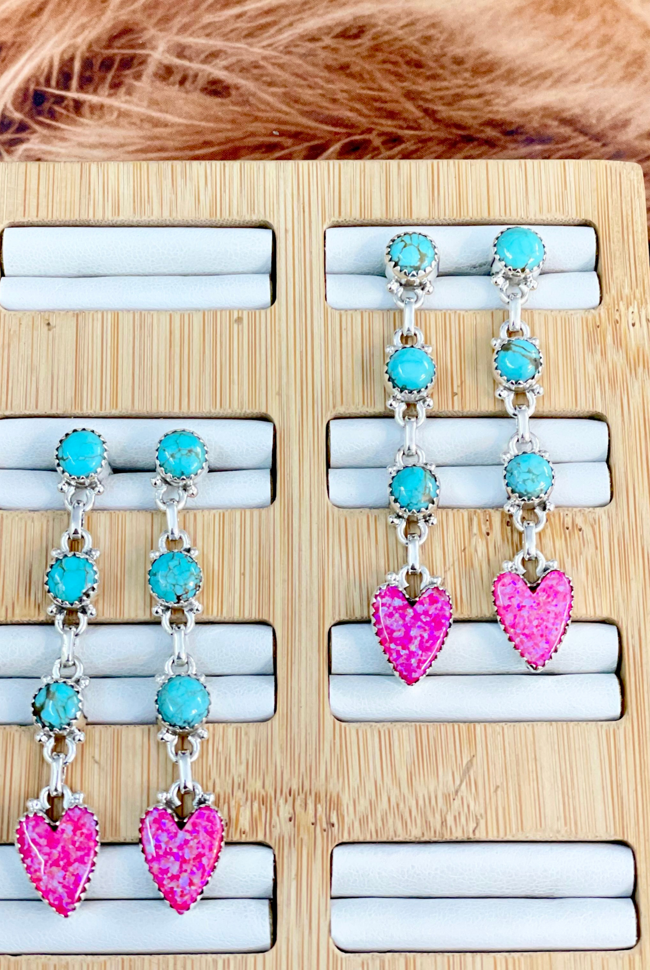 Turquoise & Neon Pink Opal Heart Drop Earrings MADE TO ORDER-Stud Earrings-Krush Kandy, Women's Online Fashion Boutique Located in Phoenix, Arizona (Scottsdale Area)