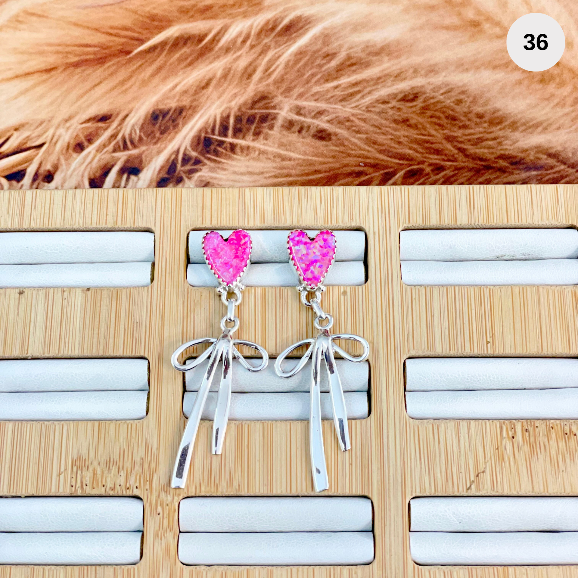 Neon Pink Opal Heart Stone & Sterling Bow Earrings MADE TO ORDER-Stud Earrings-Krush Kandy, Women's Online Fashion Boutique Located in Phoenix, Arizona (Scottsdale Area)
