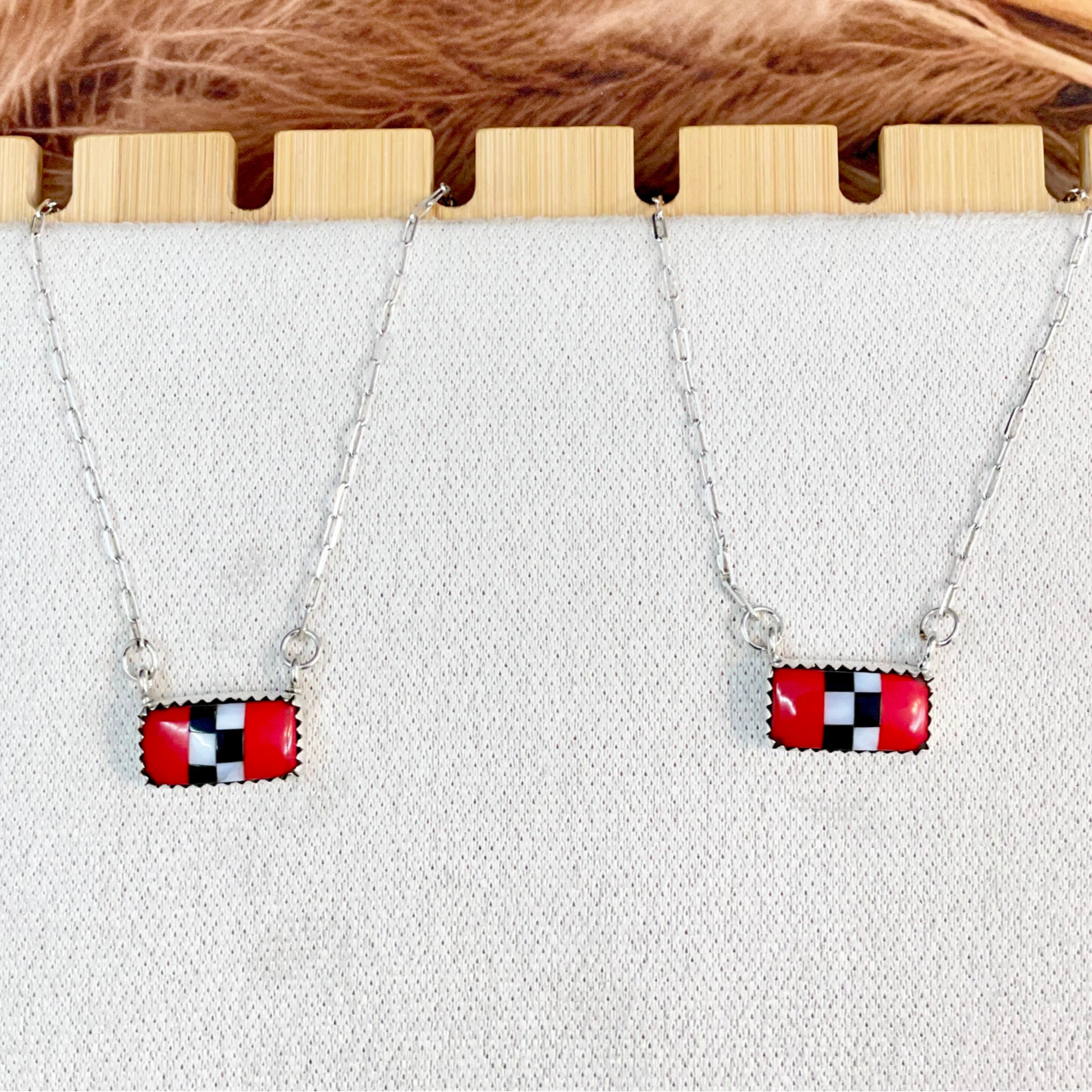 Rodeo Red Checkered Bar Necklace-Necklaces-Krush Kandy, Women's Online Fashion Boutique Located in Phoenix, Arizona (Scottsdale Area)