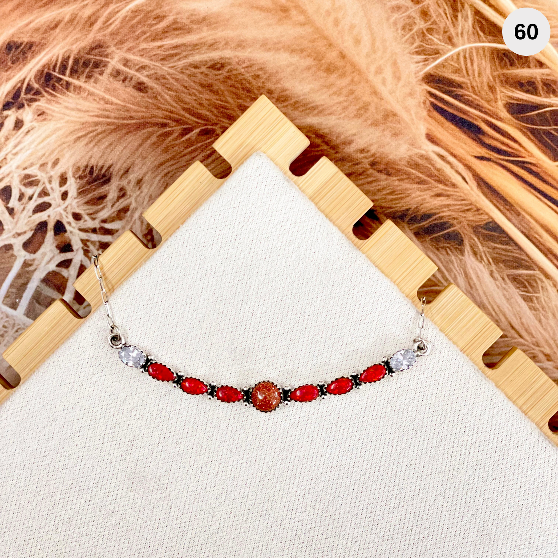 Red Opal, Sunstone & Crystal Bar Necklace-Necklaces-Krush Kandy, Women's Online Fashion Boutique Located in Phoenix, Arizona (Scottsdale Area)