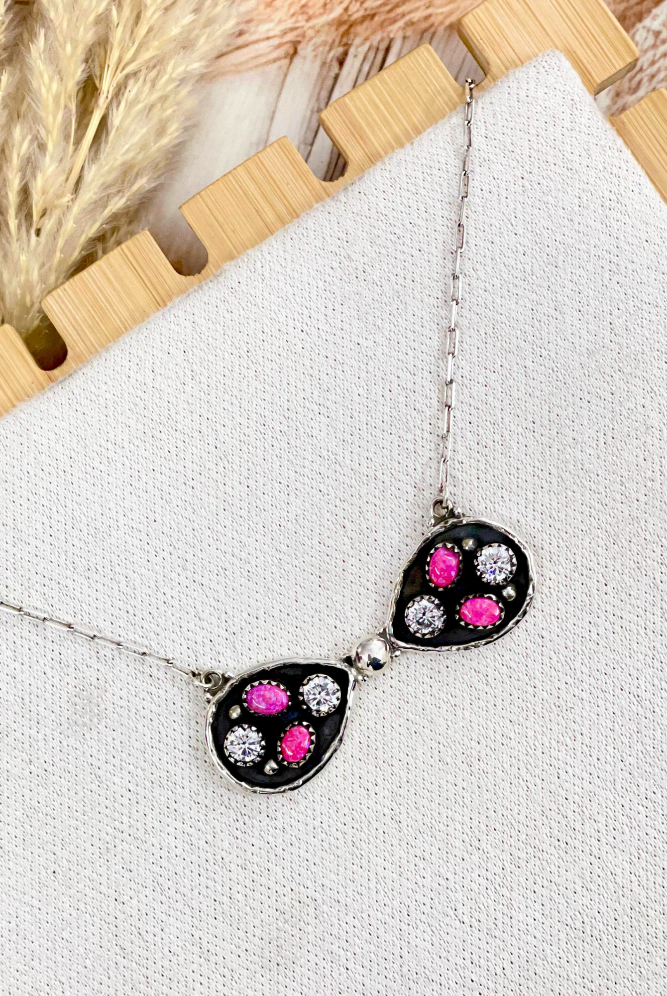 Neon Pink Opal & Crystal Bow Necklace-Necklaces-Krush Kandy, Women's Online Fashion Boutique Located in Phoenix, Arizona (Scottsdale Area)