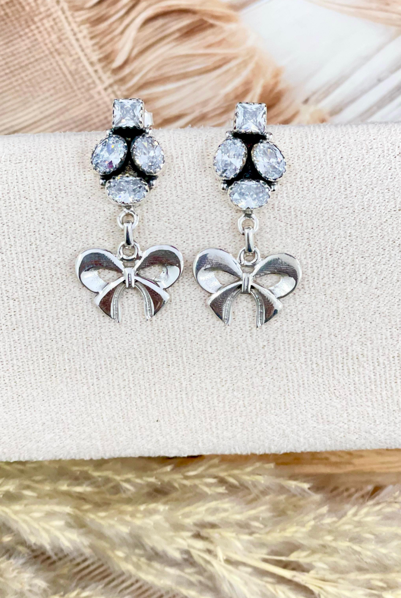 Crystal Cluster & Sterling Bow Earrings-Stud Earrings-Krush Kandy, Women's Online Fashion Boutique Located in Phoenix, Arizona (Scottsdale Area)