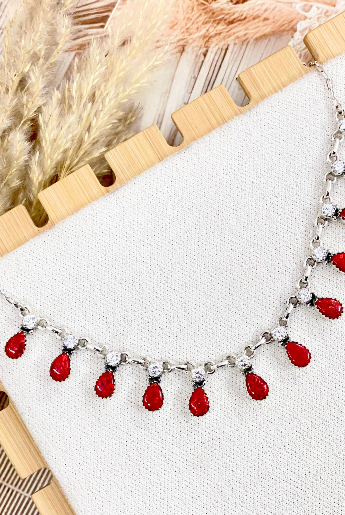 Merry & Bright Red Opal & Crystal Necklace-Chain Necklaces-Krush Kandy, Women's Online Fashion Boutique Located in Phoenix, Arizona (Scottsdale Area)