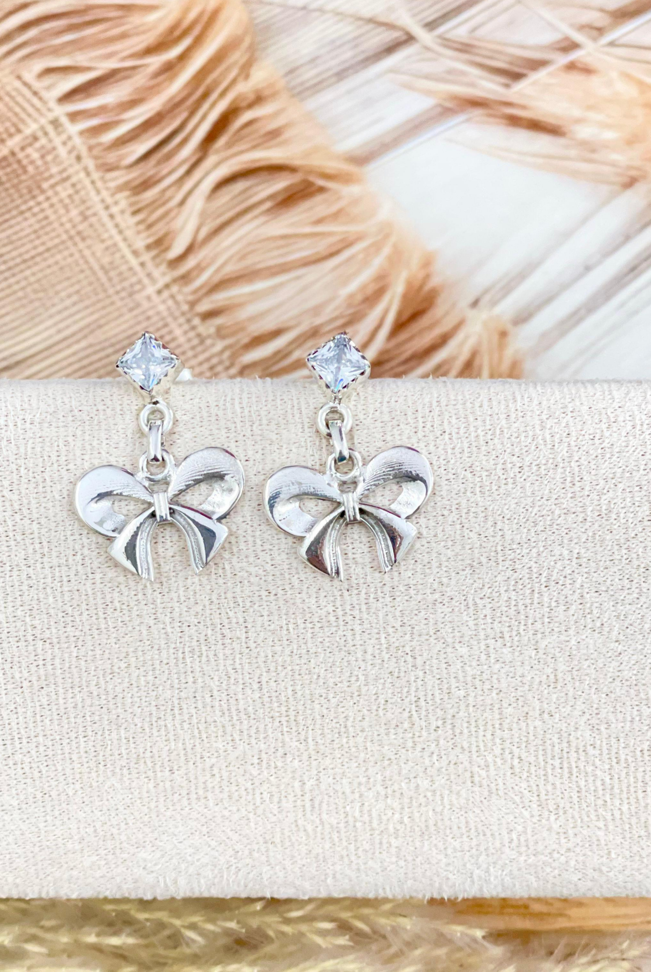 Sterling Bow & White CZ Earrings-Stud Earrings-Krush Kandy, Women's Online Fashion Boutique Located in Phoenix, Arizona (Scottsdale Area)