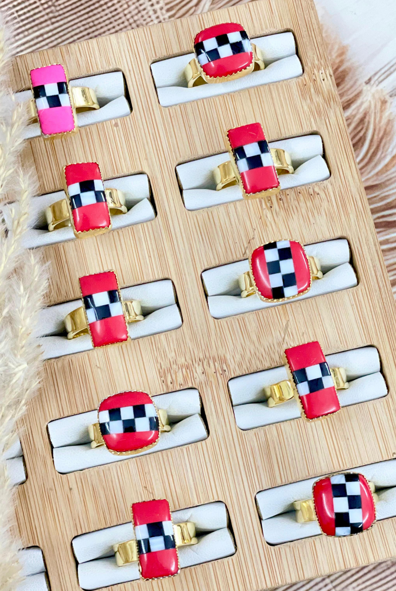 Gold Checkered Slab Stone Rings-Ring Sizers-Krush Kandy, Women's Online Fashion Boutique Located in Phoenix, Arizona (Scottsdale Area)