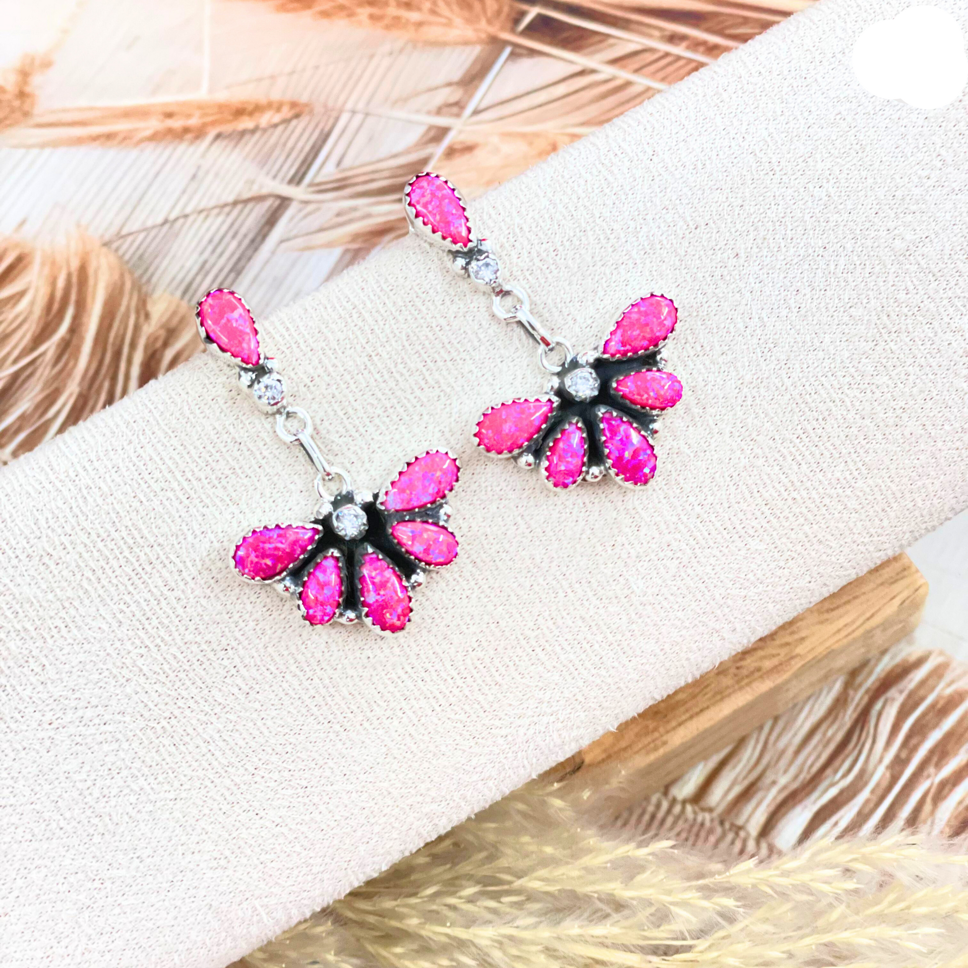 Half Of Me Neon Pink Opal & Crystal Sterling Drop Earrings-Stud Earrings-Krush Kandy, Women's Online Fashion Boutique Located in Phoenix, Arizona (Scottsdale Area)