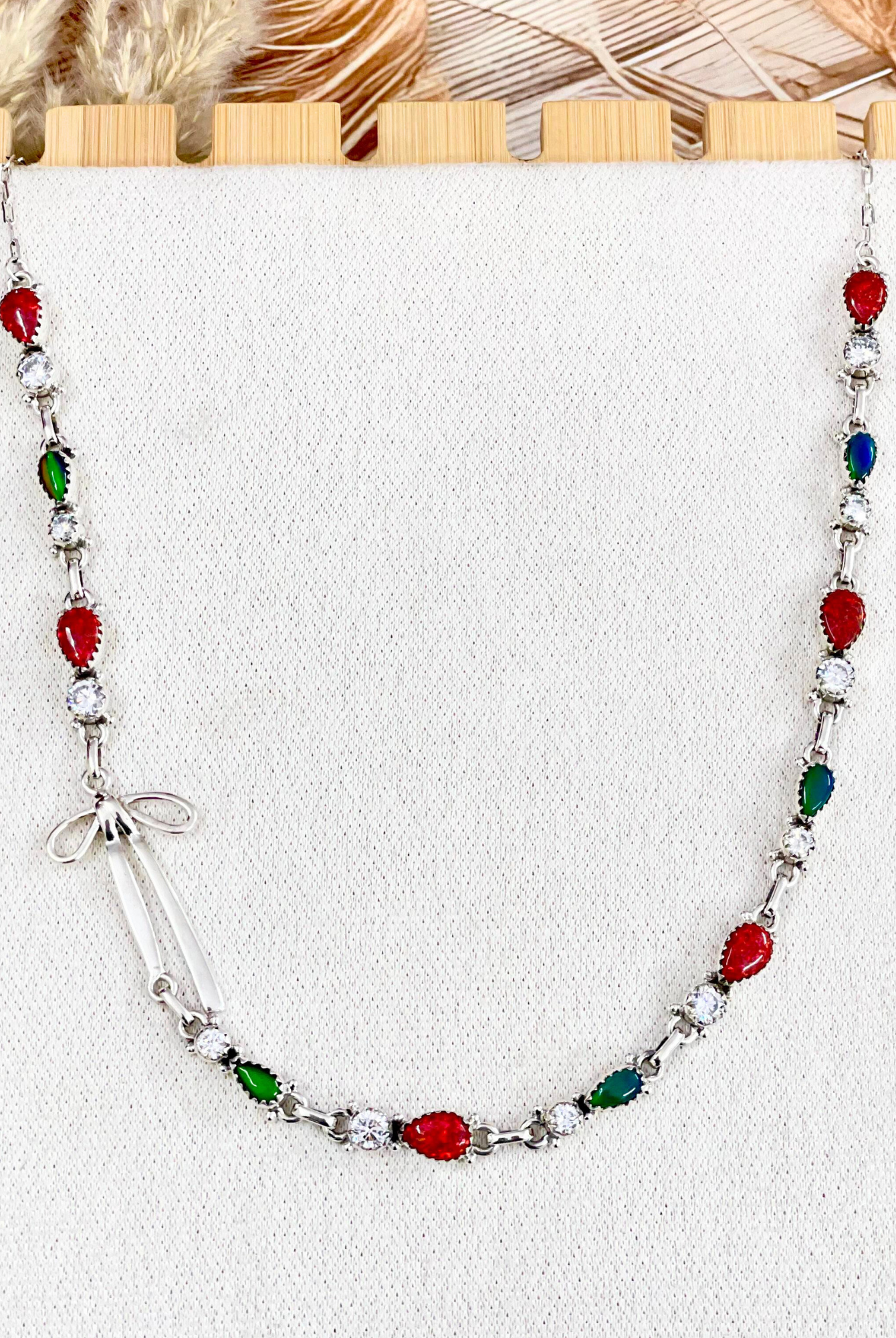 Holiday Bow & Stone Necklace-Chain Necklaces-Krush Kandy, Women's Online Fashion Boutique Located in Phoenix, Arizona (Scottsdale Area)