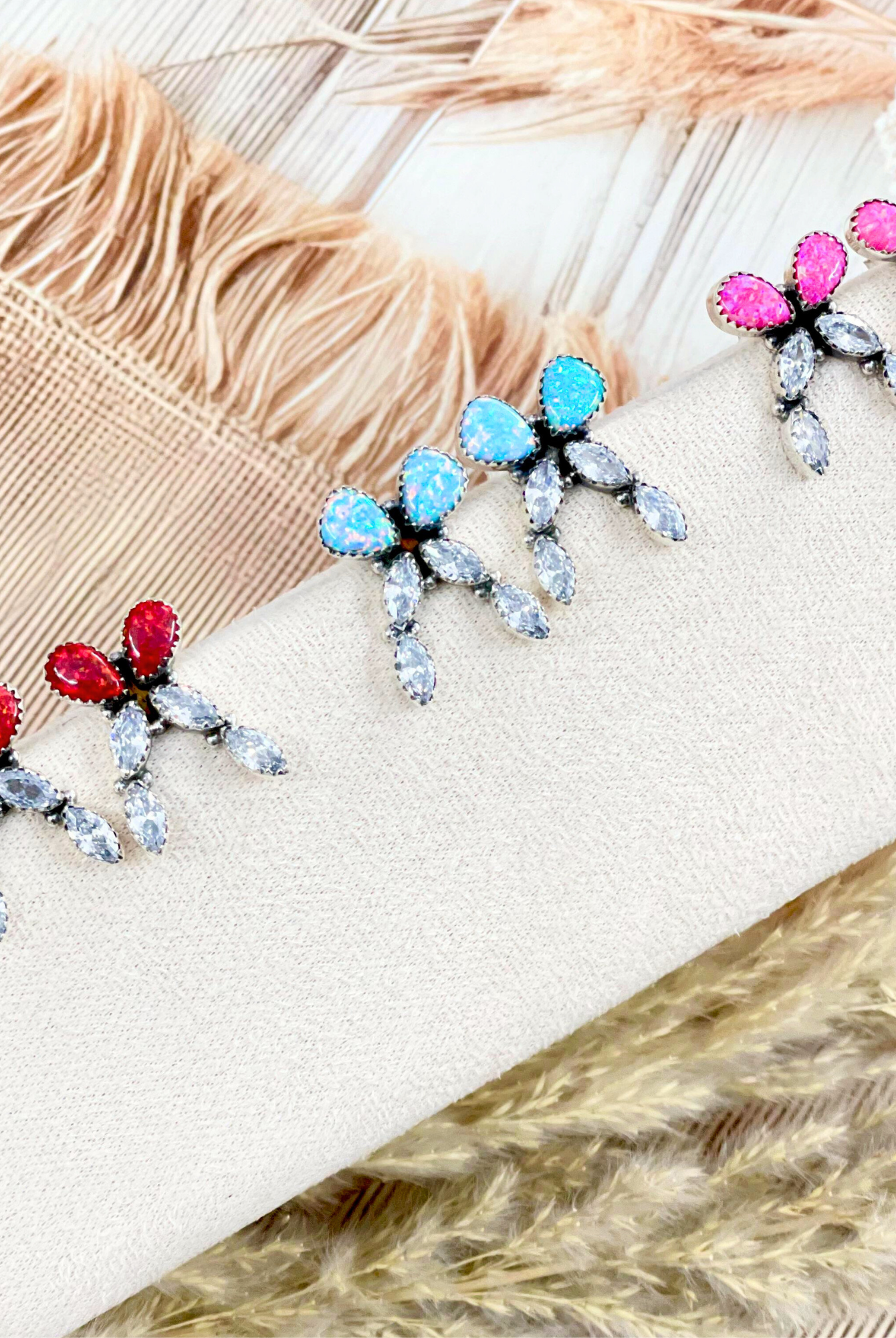 Multi Stone & Crystal Bow Sterling Earrings-Stud Earrings-Krush Kandy, Women's Online Fashion Boutique Located in Phoenix, Arizona (Scottsdale Area)