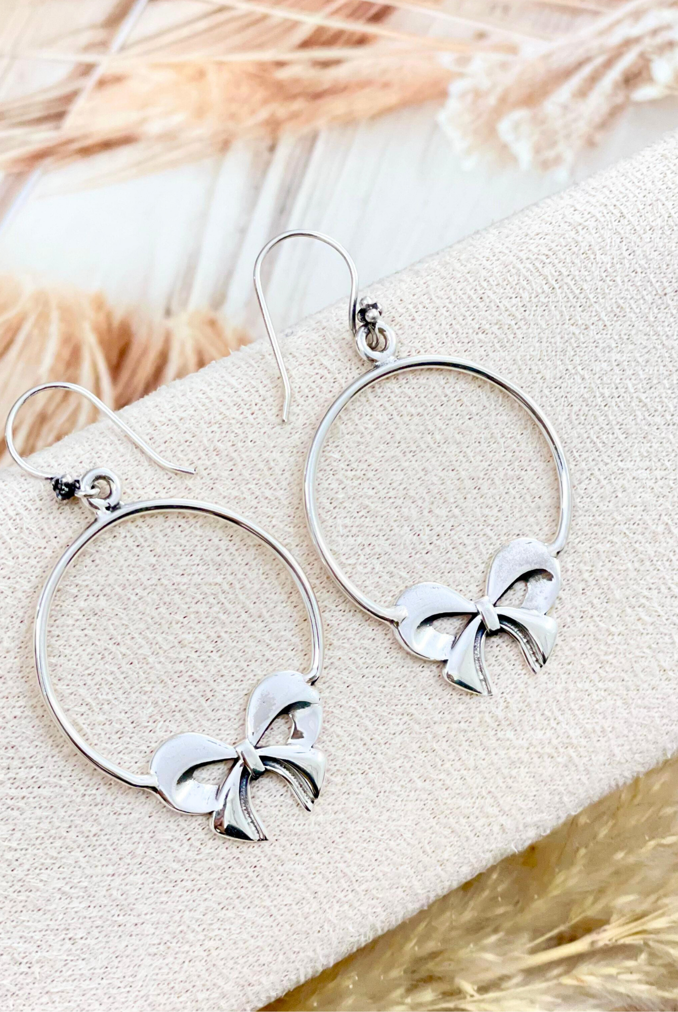 Solid Sterling Silver Bow Hoop Earrings-Stud Earrings-Krush Kandy, Women's Online Fashion Boutique Located in Phoenix, Arizona (Scottsdale Area)