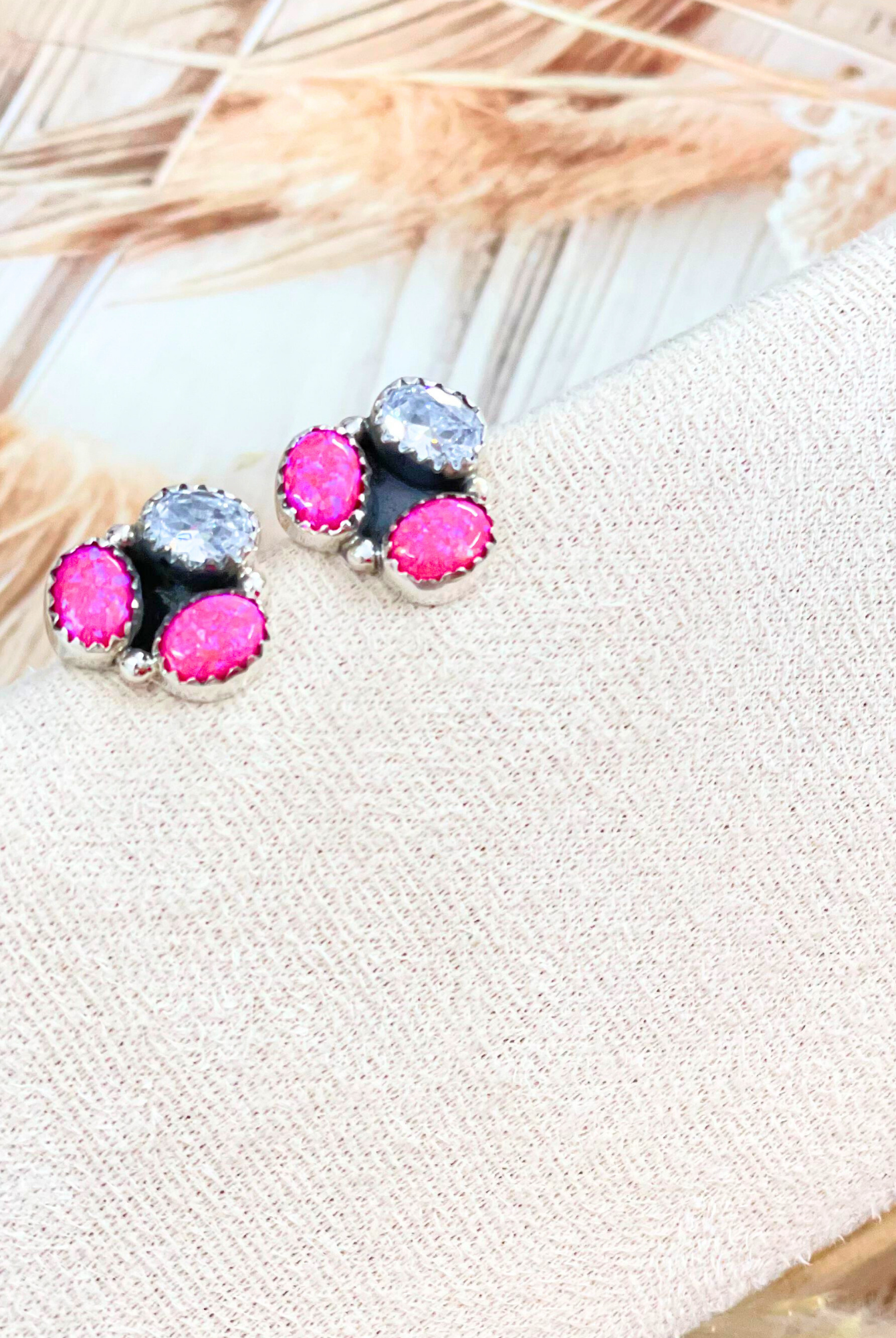 Little Neon Pink Opal & Crystal Sterling Earrings-Stud Earrings-Krush Kandy, Women's Online Fashion Boutique Located in Phoenix, Arizona (Scottsdale Area)