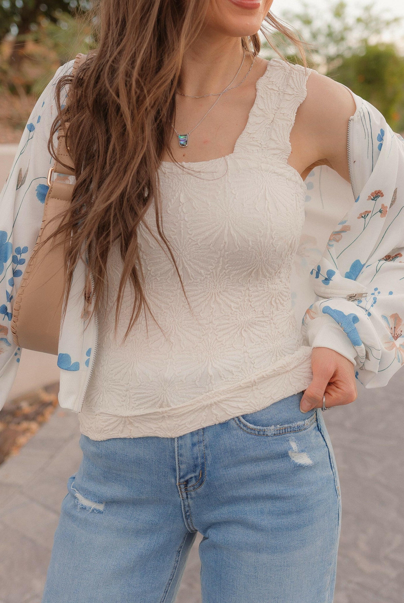 Floral Textured Knit Tank Top-Tanks-Krush Kandy, Women's Online Fashion Boutique Located in Phoenix, Arizona (Scottsdale Area)