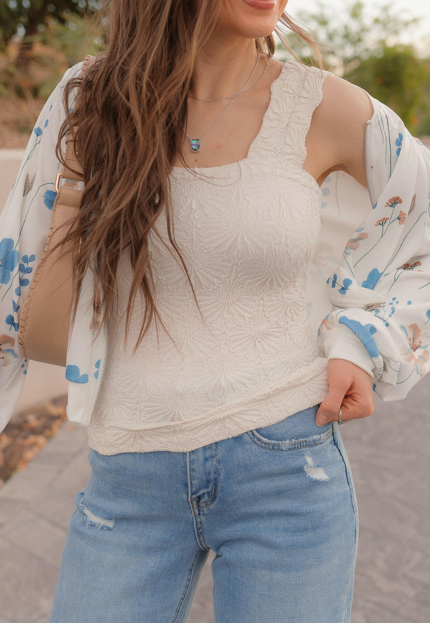 Floral Textured Knit Tank Top-Tanks-Krush Kandy, Women's Online Fashion Boutique Located in Phoenix, Arizona (Scottsdale Area)