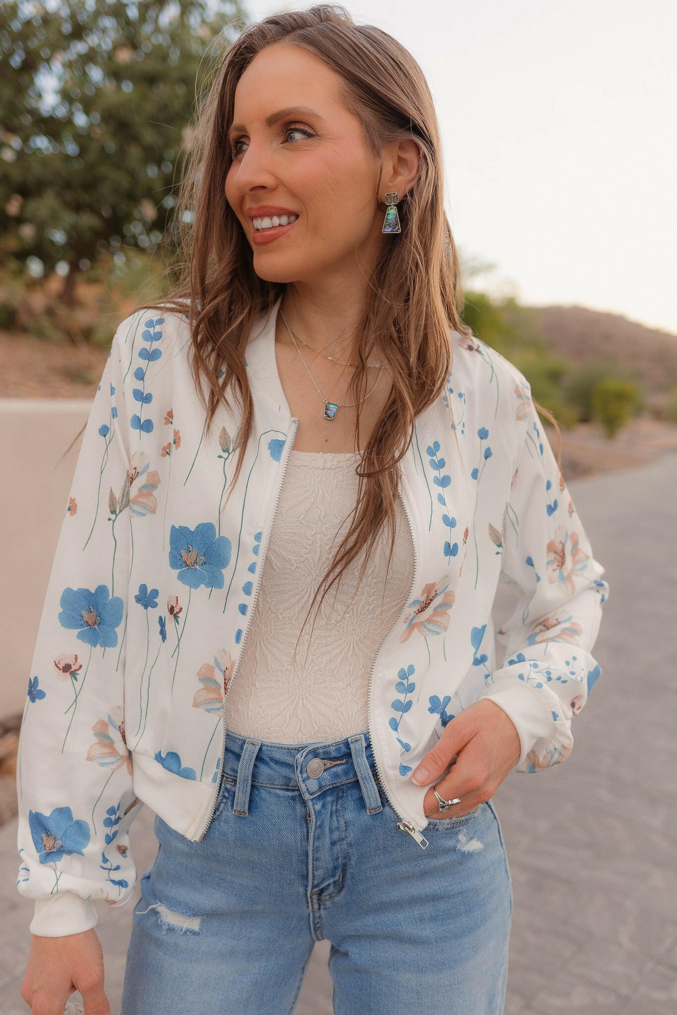 Spring Breeze Floral Bomber Jacket-Jackets-Krush Kandy, Women's Online Fashion Boutique Located in Phoenix, Arizona (Scottsdale Area)