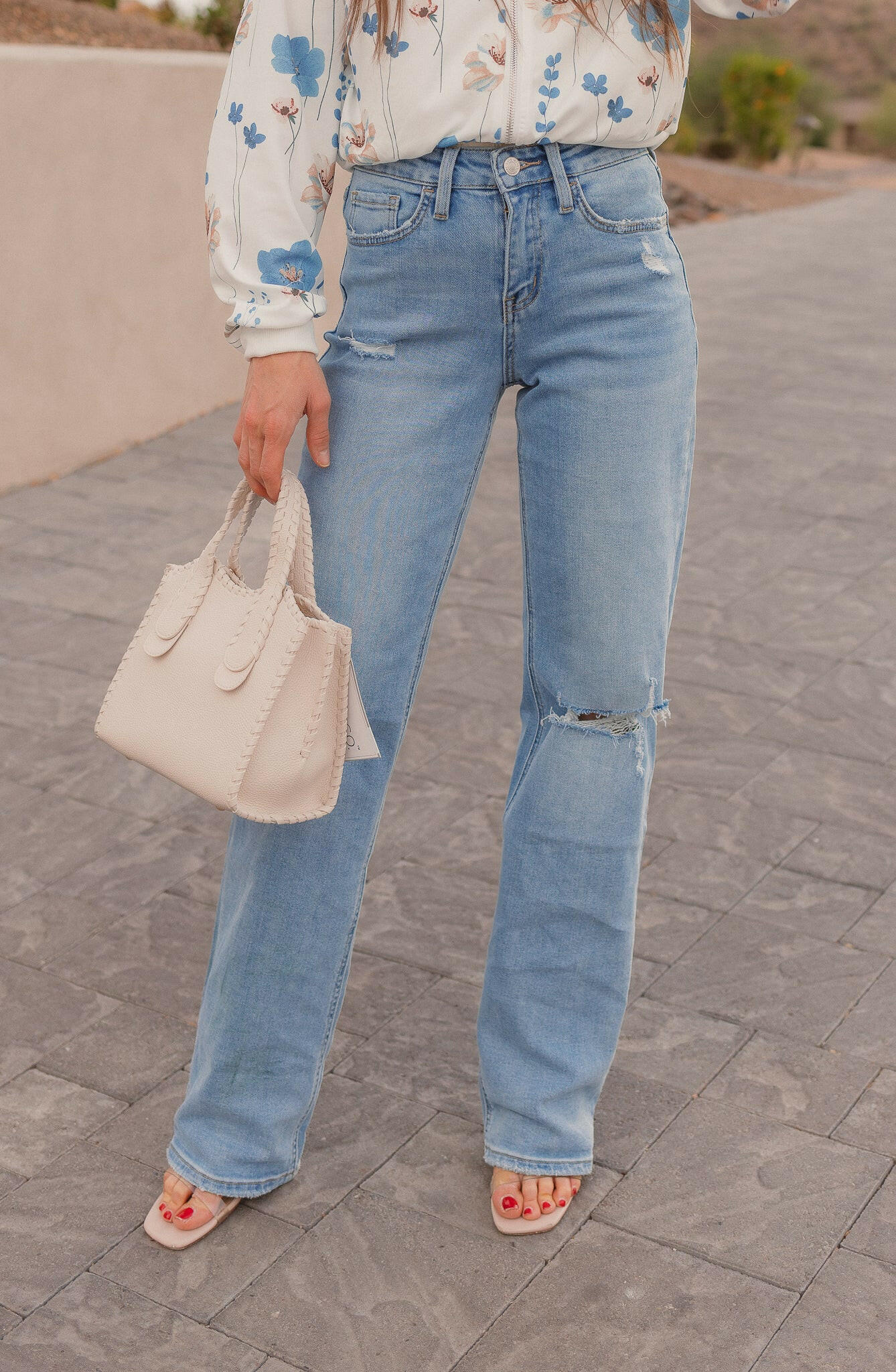 Vervet Distressed Knee Wide Leg Jean-Denim-Krush Kandy, Women's Online Fashion Boutique Located in Phoenix, Arizona (Scottsdale Area)