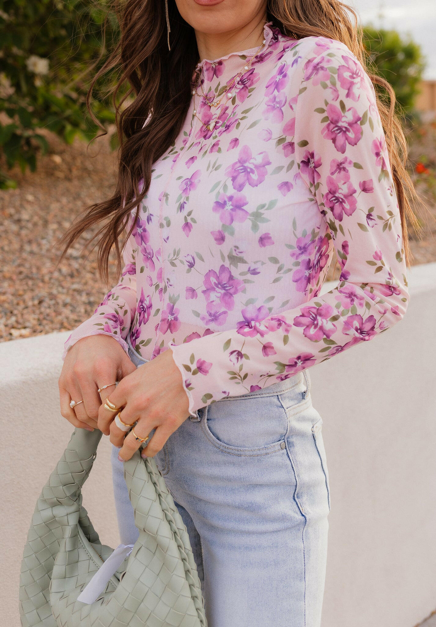 Delicate Floral Mesh Long Sleeve Top-Long Sleeve Tops-Krush Kandy, Women's Online Fashion Boutique Located in Phoenix, Arizona (Scottsdale Area)
