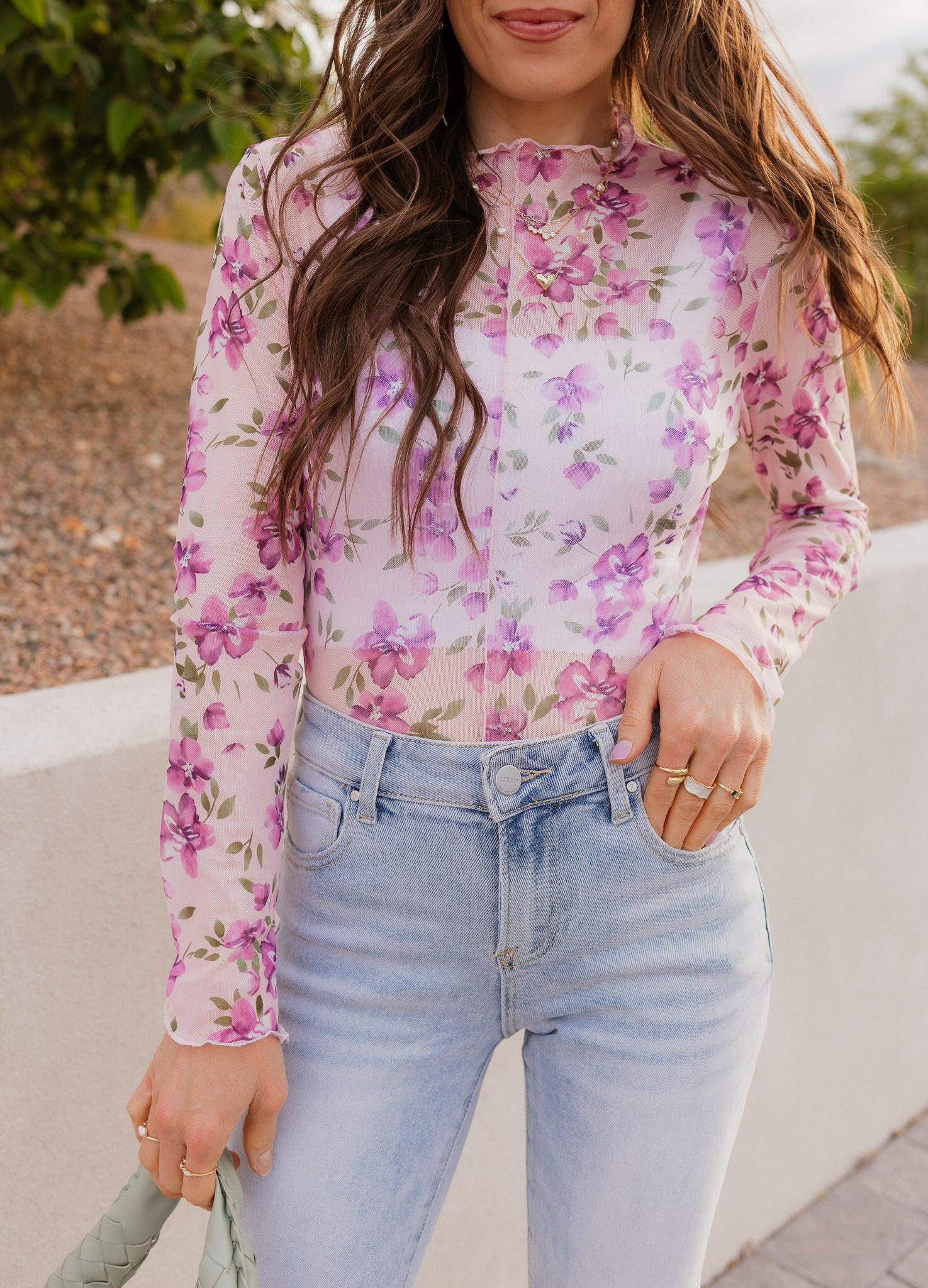 Delicate Floral Mesh Long Sleeve Top-Long Sleeve Tops-Krush Kandy, Women's Online Fashion Boutique Located in Phoenix, Arizona (Scottsdale Area)