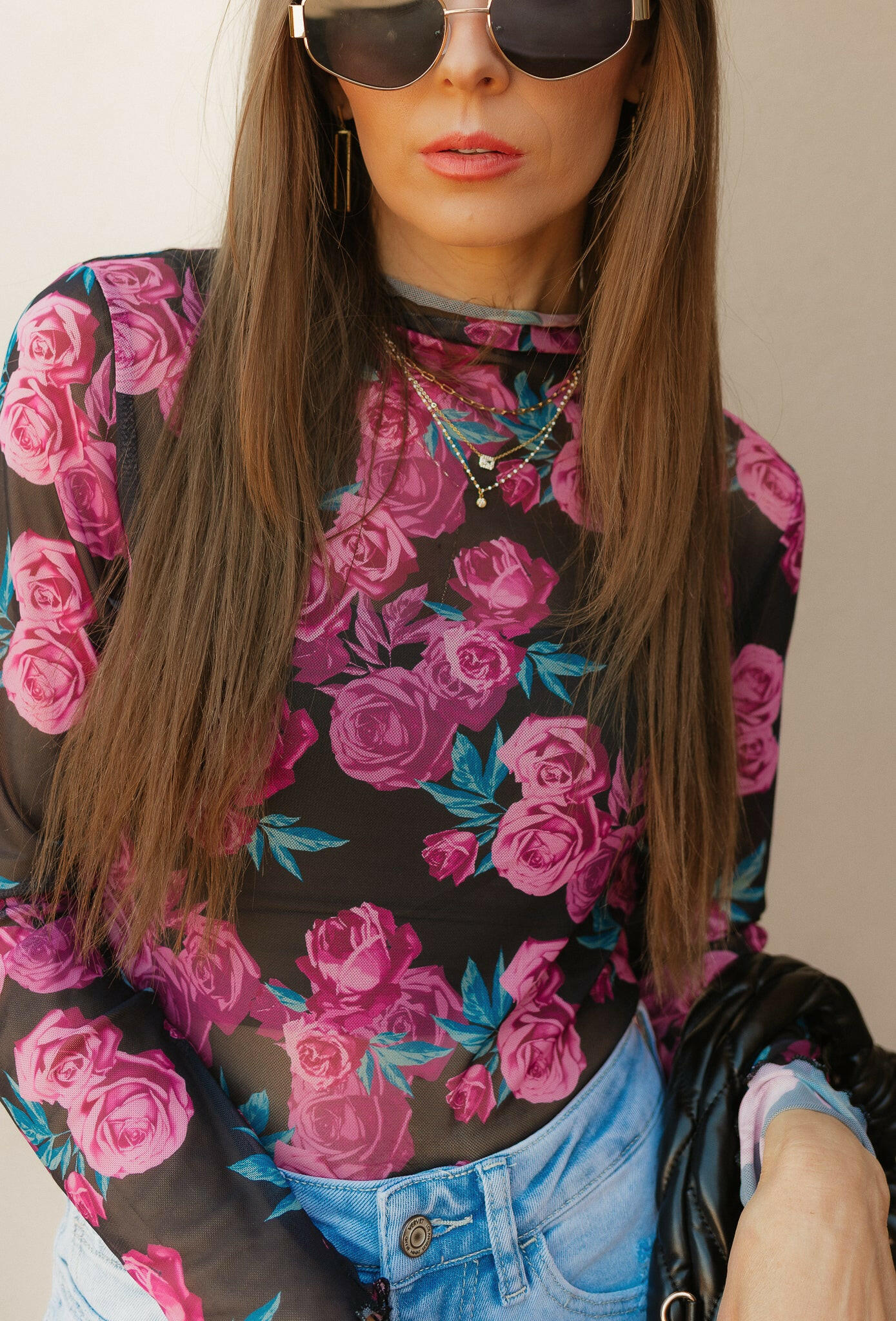 Midnight Rose Mesh Top-Long Sleeve Tops-Krush Kandy, Women's Online Fashion Boutique Located in Phoenix, Arizona (Scottsdale Area)