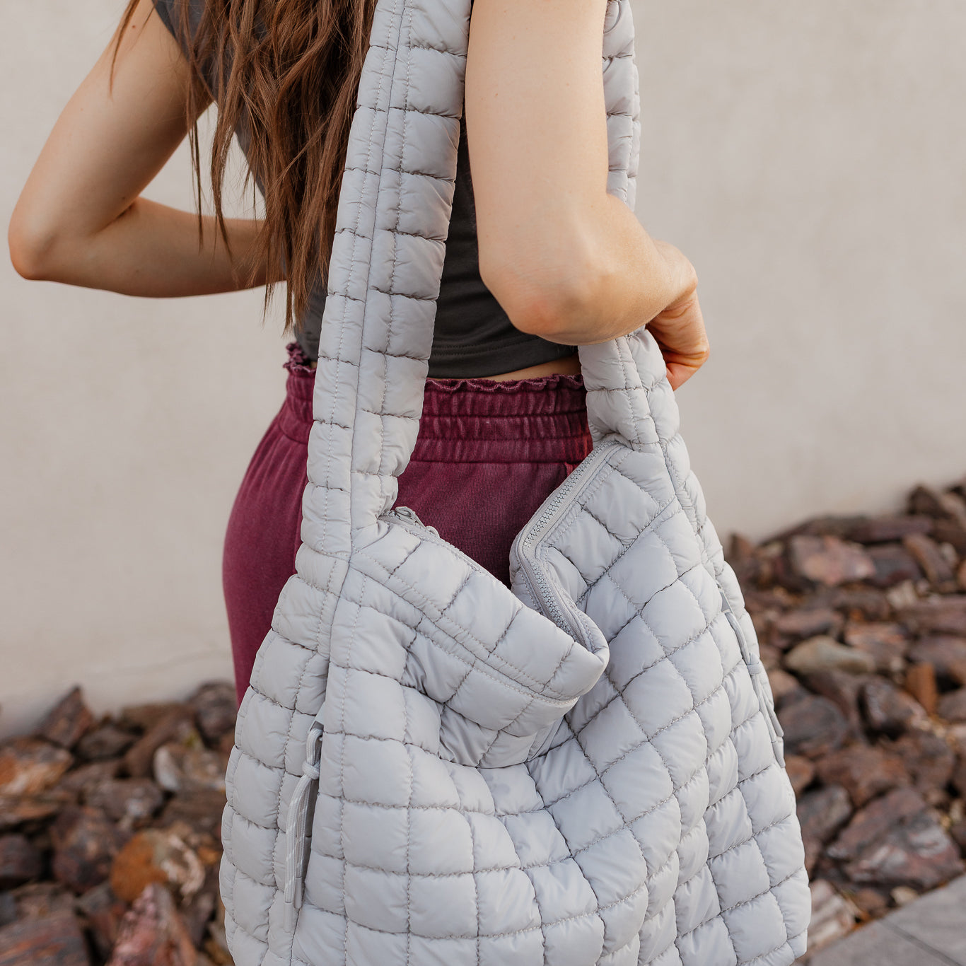 Leda Quilted Nylon Puffer Hobo Crossbody Bag-handbags-Krush Kandy, Women's Online Fashion Boutique Located in Phoenix, Arizona (Scottsdale Area)